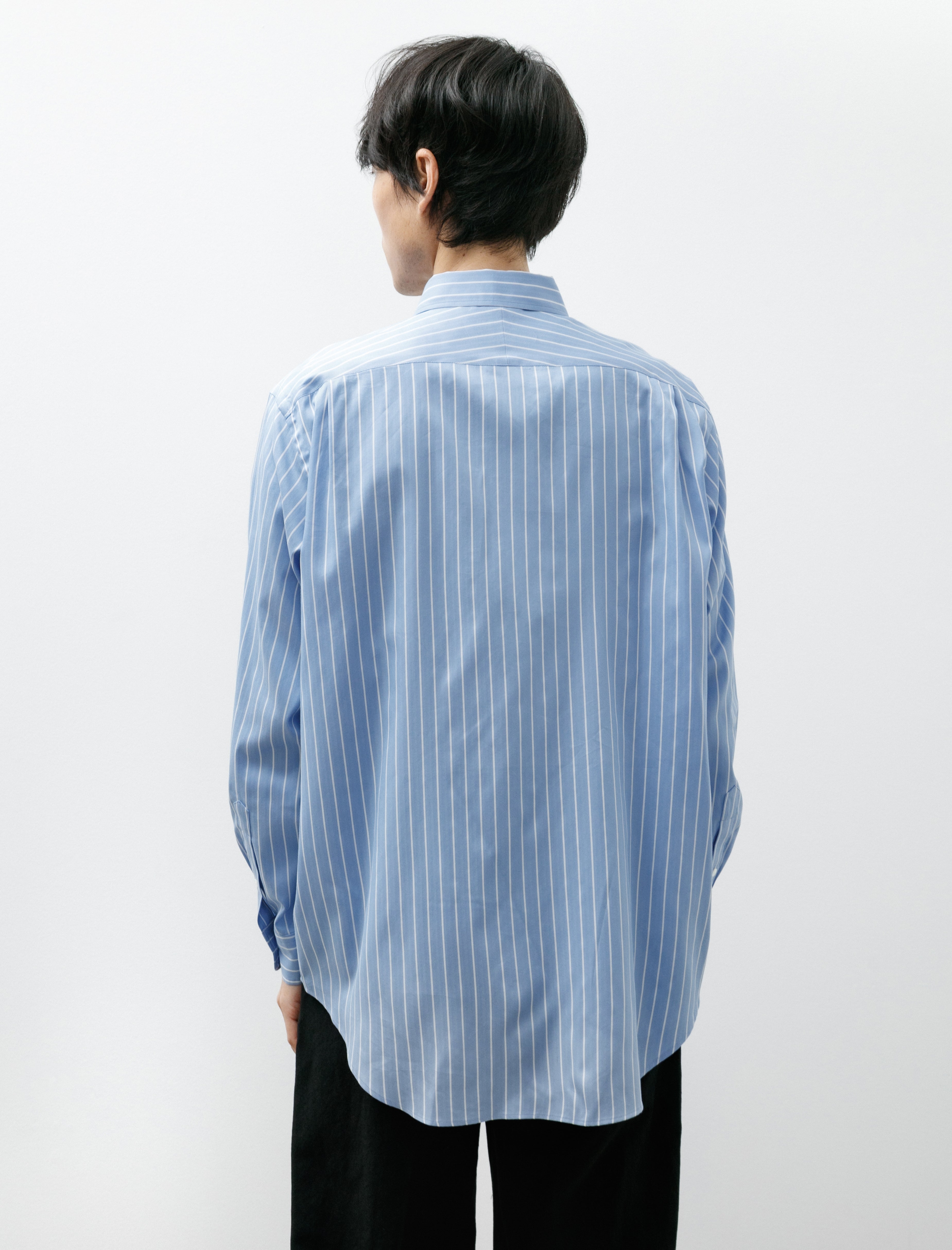Auralee Cotton Silk Shirt Sax Blue Stripe
