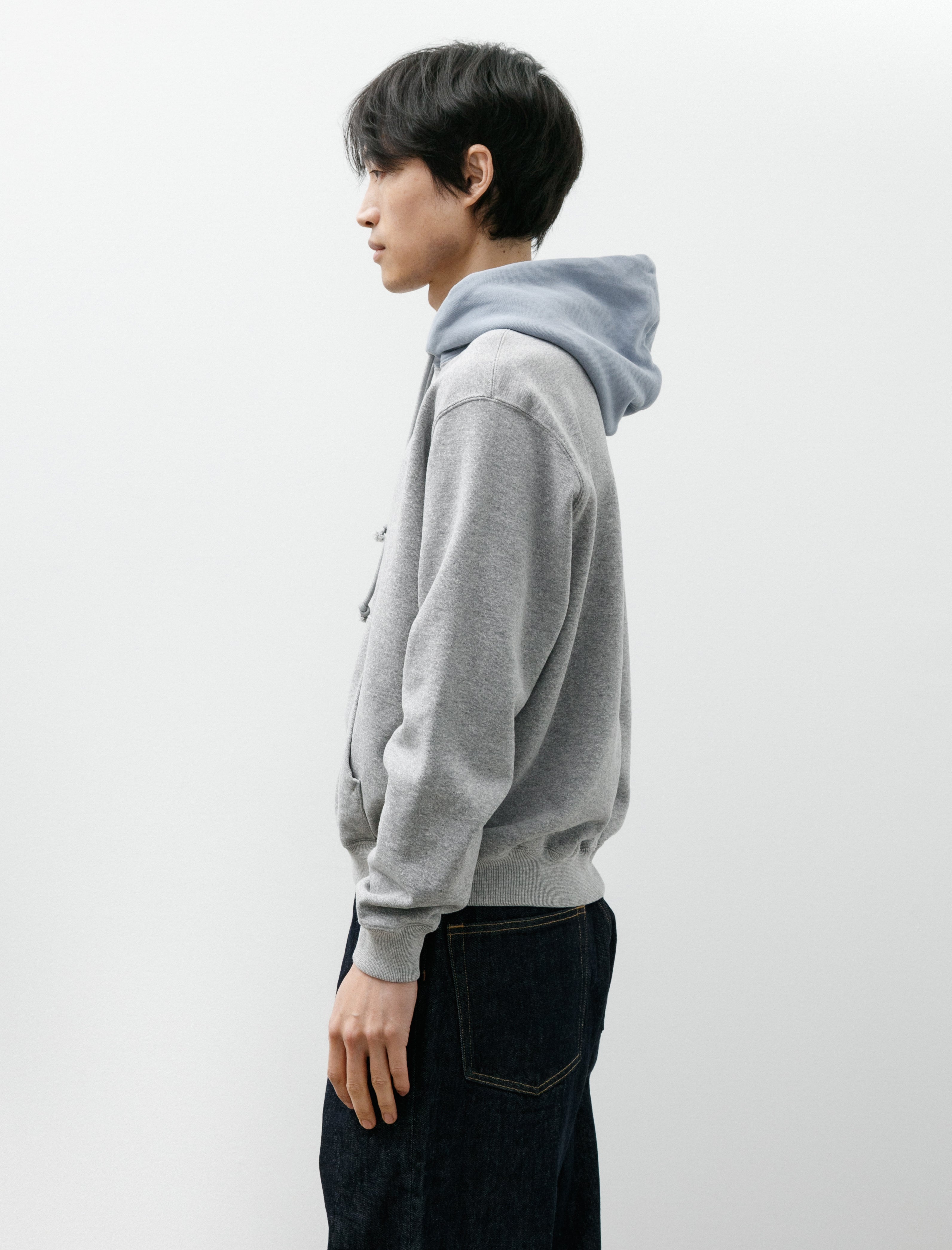 Auralee Smooth Soft BD Sweat P/O Parka Top Grey Dusty Blue