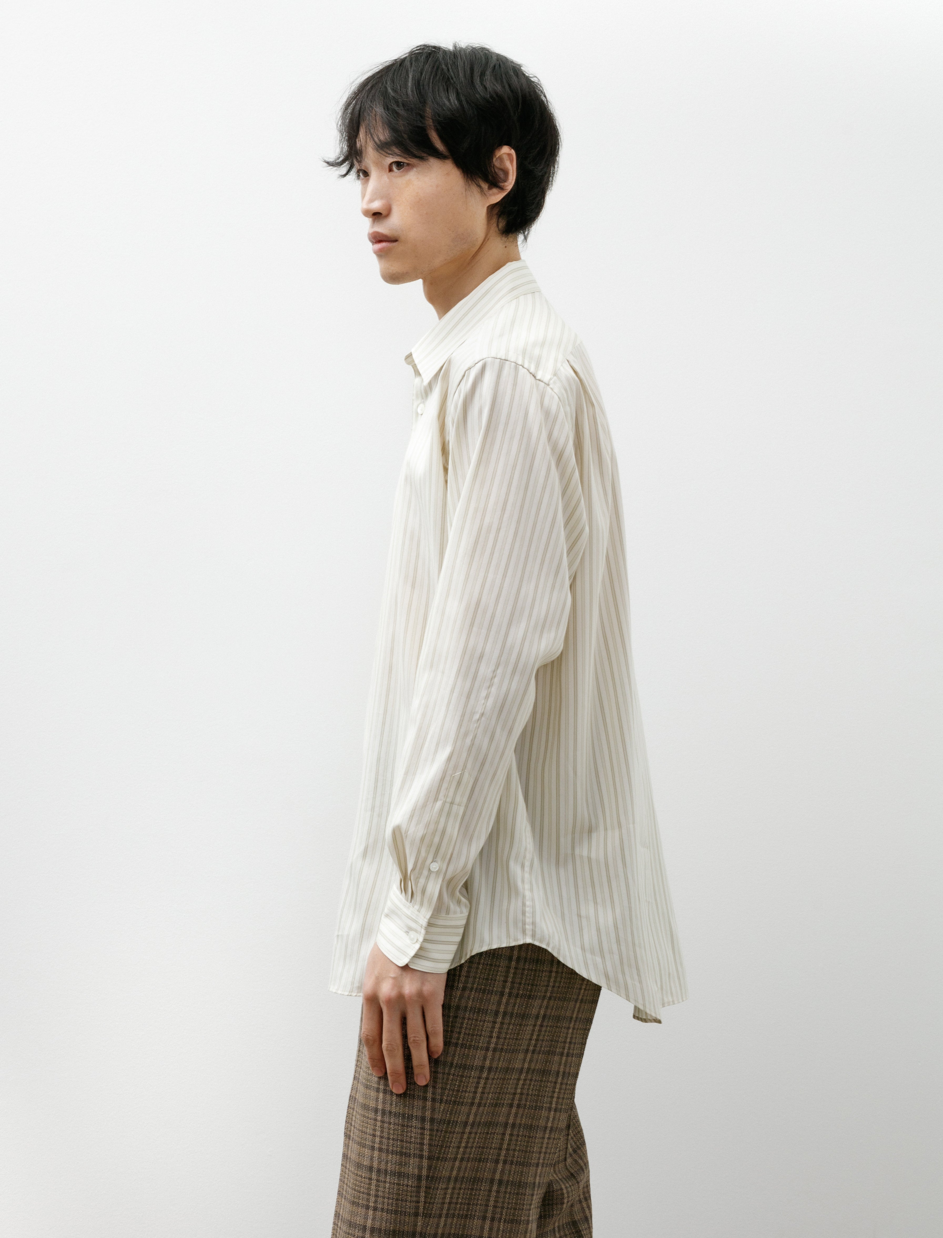 Auralee Cotton Silk Shirt Ivory Stripe