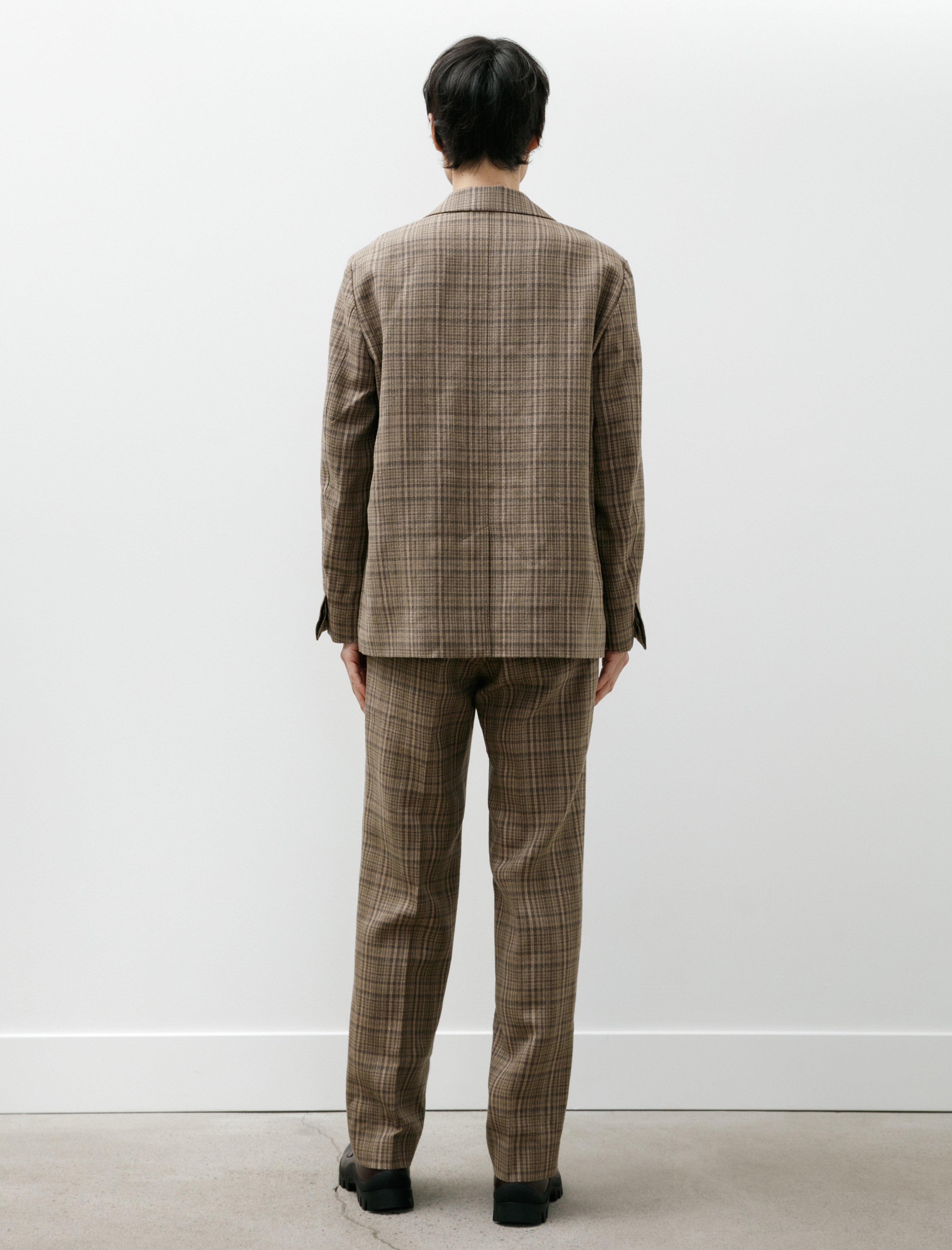 Auralee Silk Linen Nep Slacks Dark Brown Check