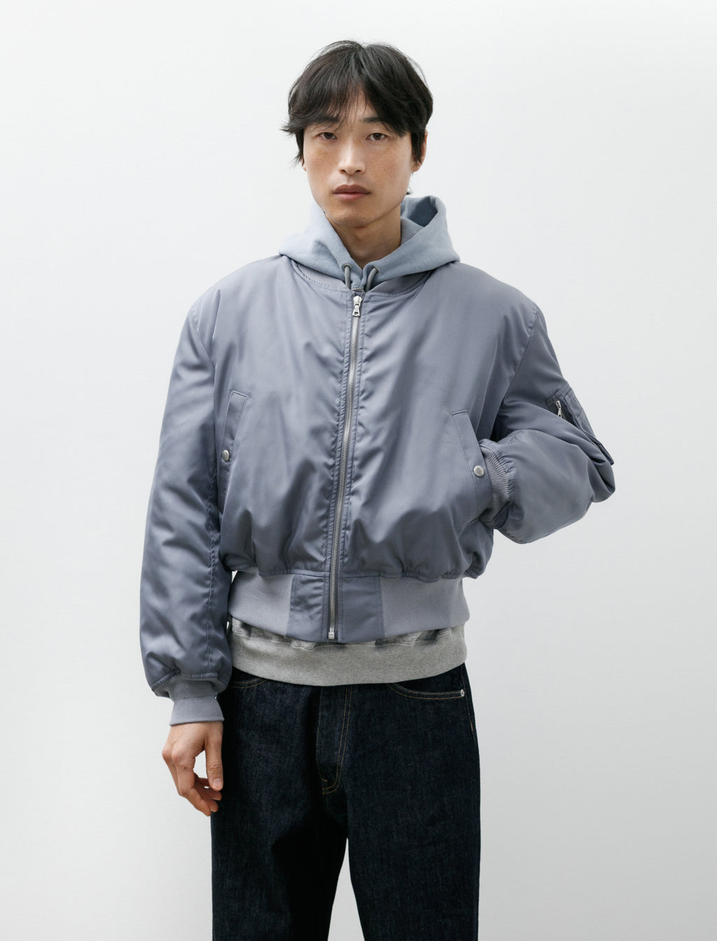 Auralee High Density Silk Twill Flight Jacket Blue Grey – Neighbour