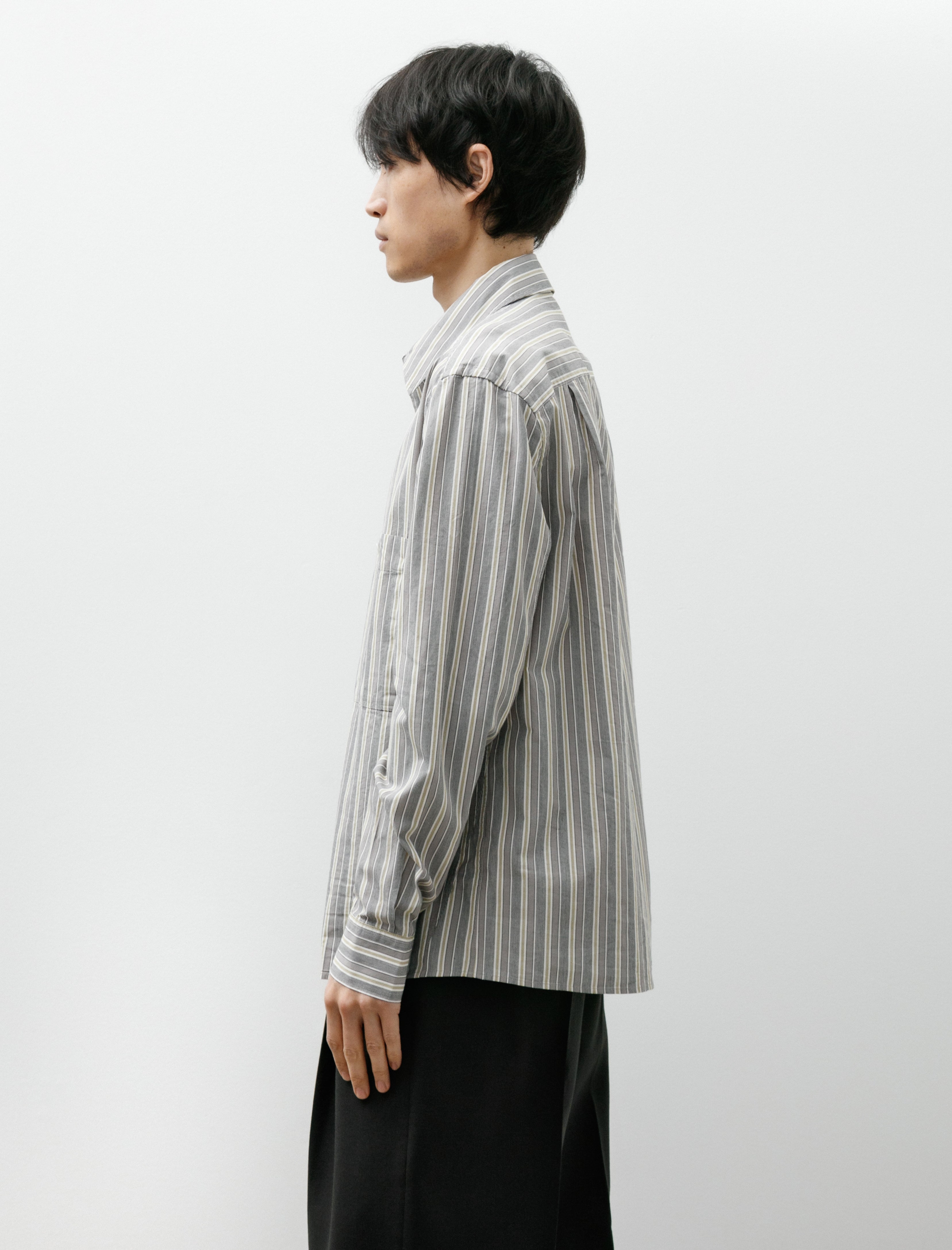 Margaret Howell MHL Overall Shirt Pyjama Stripe Cotton Off White/Grey/Zest