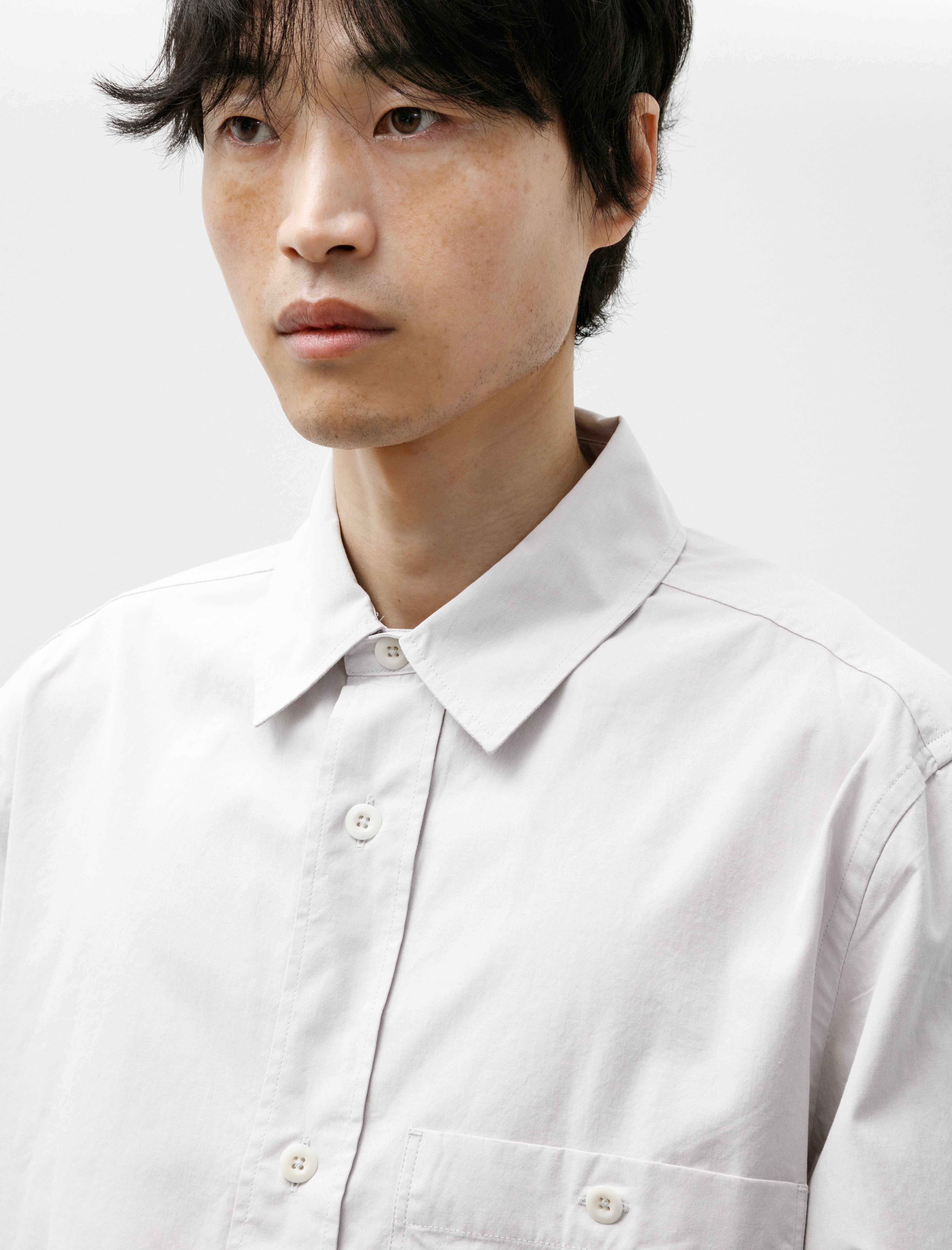 Margaret Howell MHL Overall Shirt Plainweave Cotton Canvas Pebble