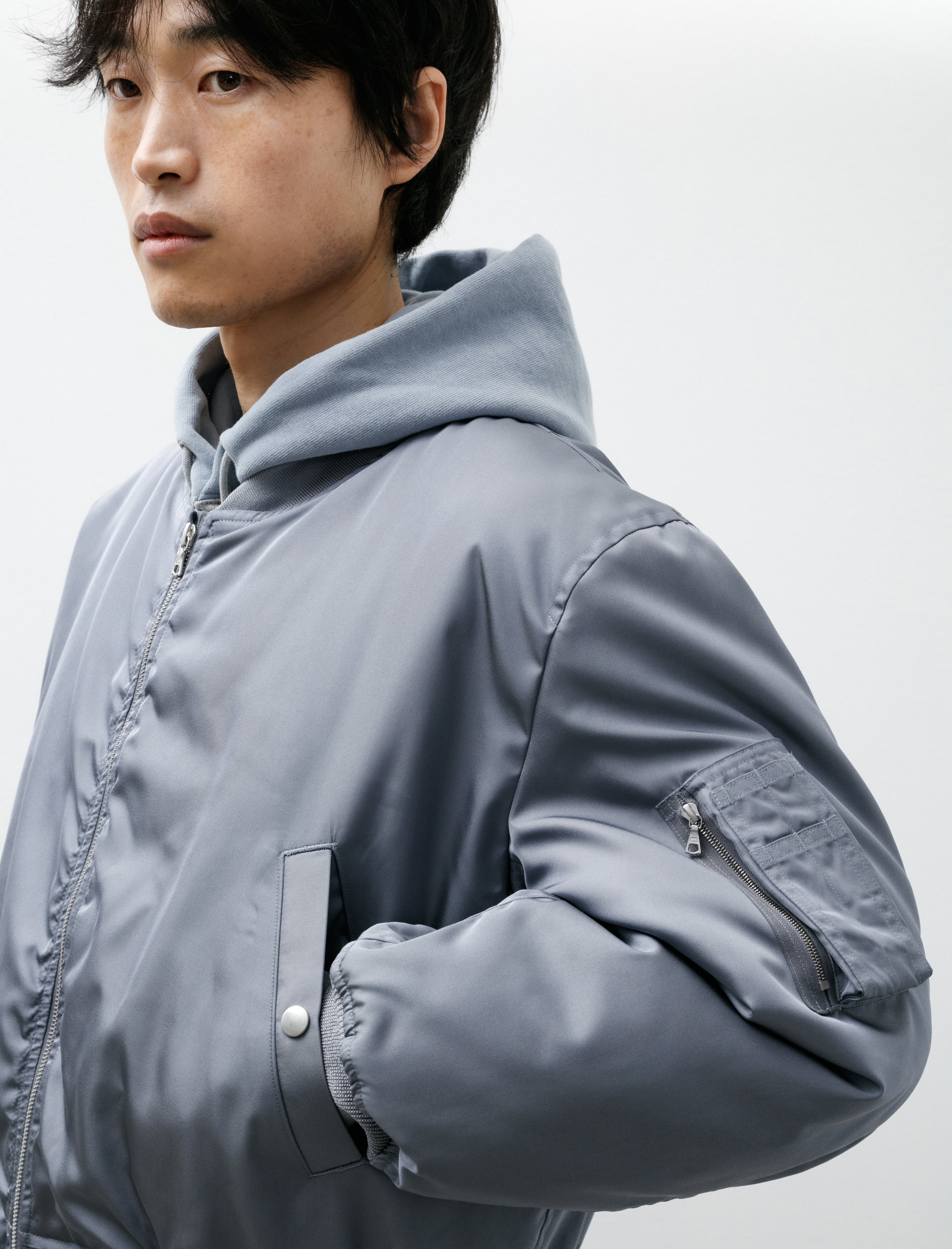 Auralee High Density Silk Twill Flight Jacket Blue Grey