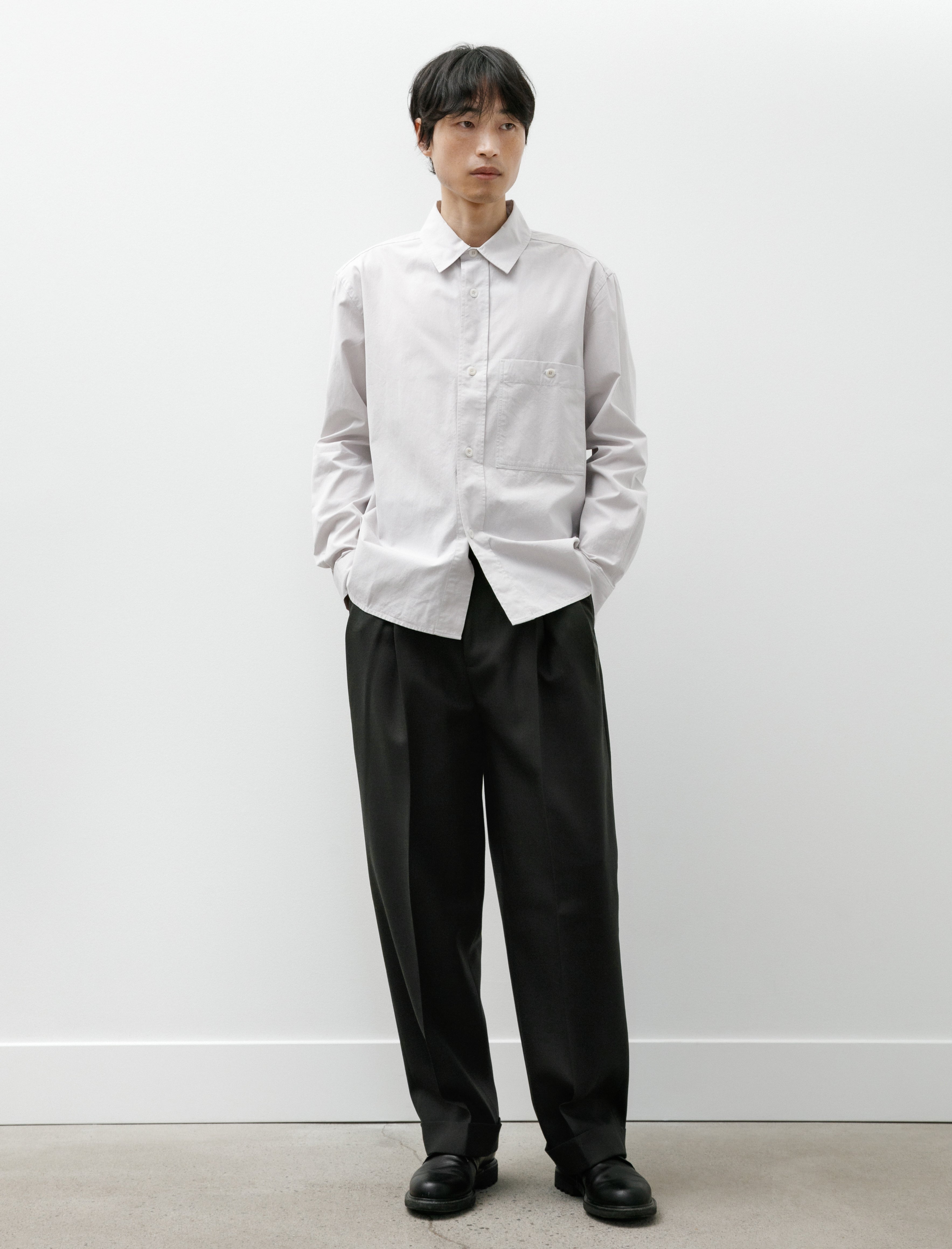 Margaret Howell Stitch Pleat Trousers Double Twisted Wool Pewter