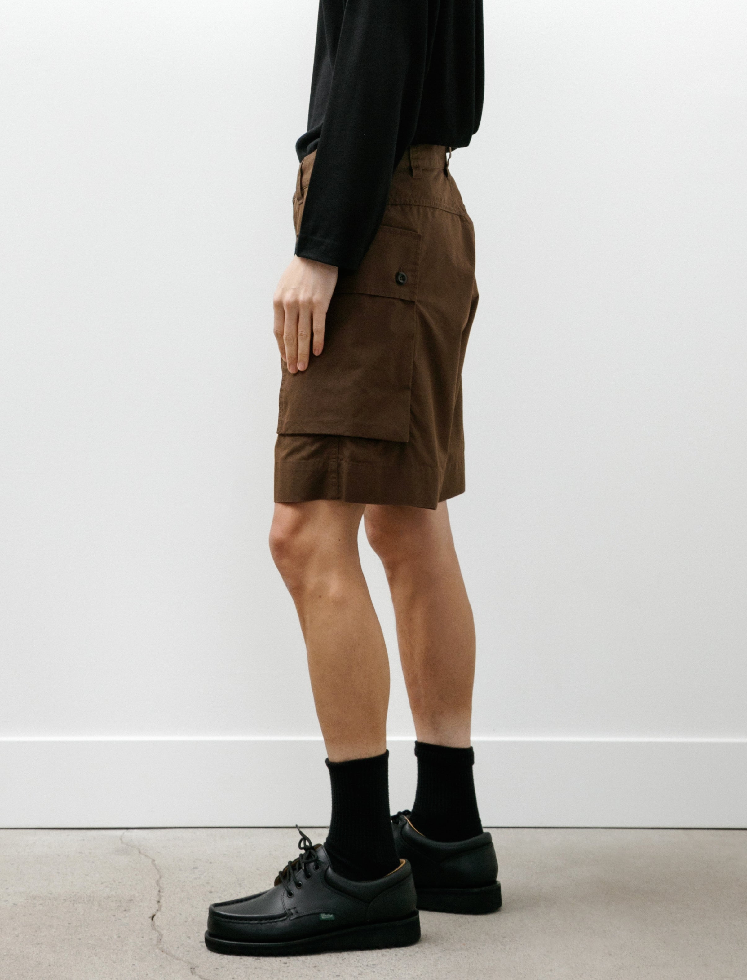 Margaret Howell MHL Cargo Pocket Shorts Cotton Nylon Poplin Earth