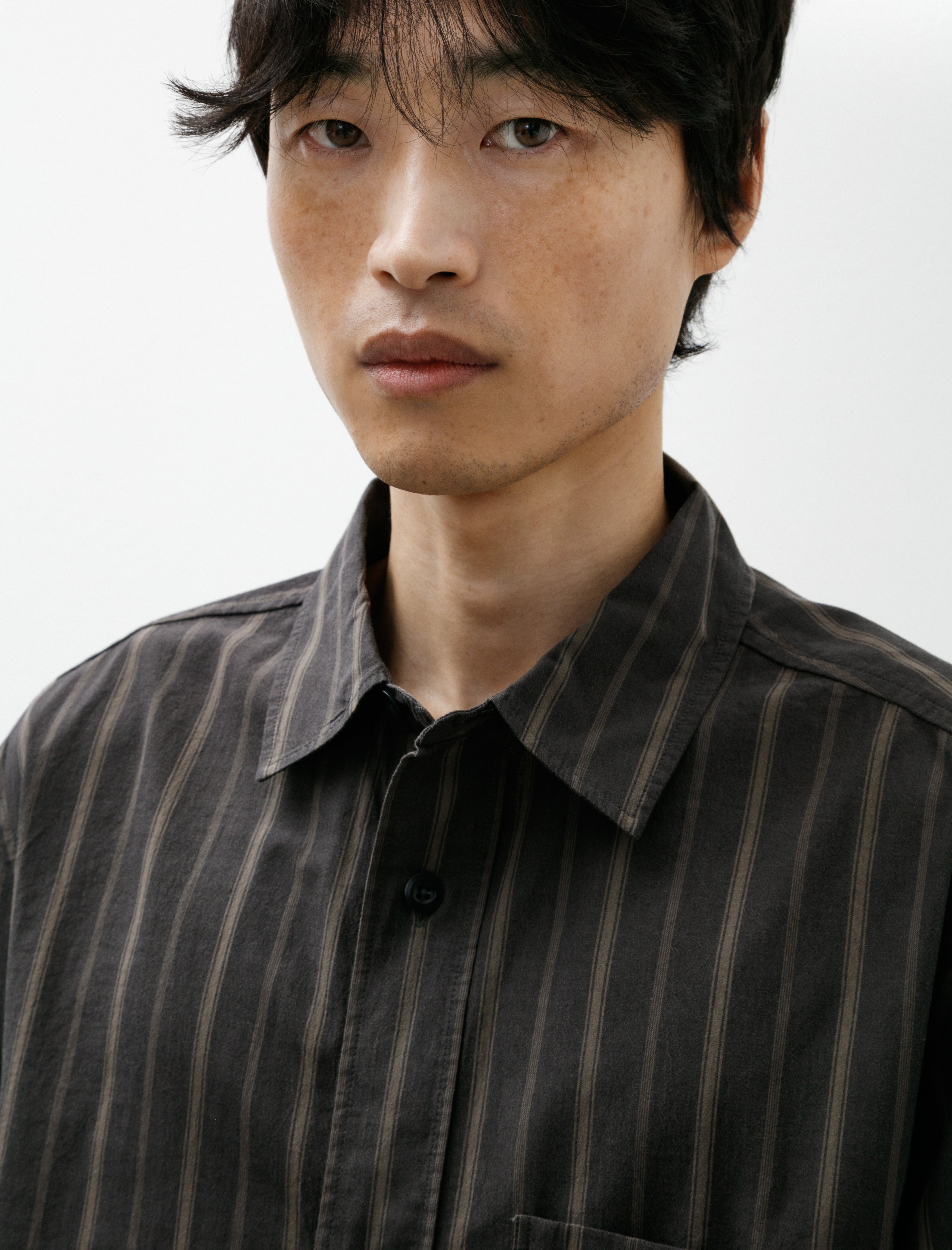 Margaret Howell MHL Basic Shirt Bold Stripe Cotton Off Black/Khaki