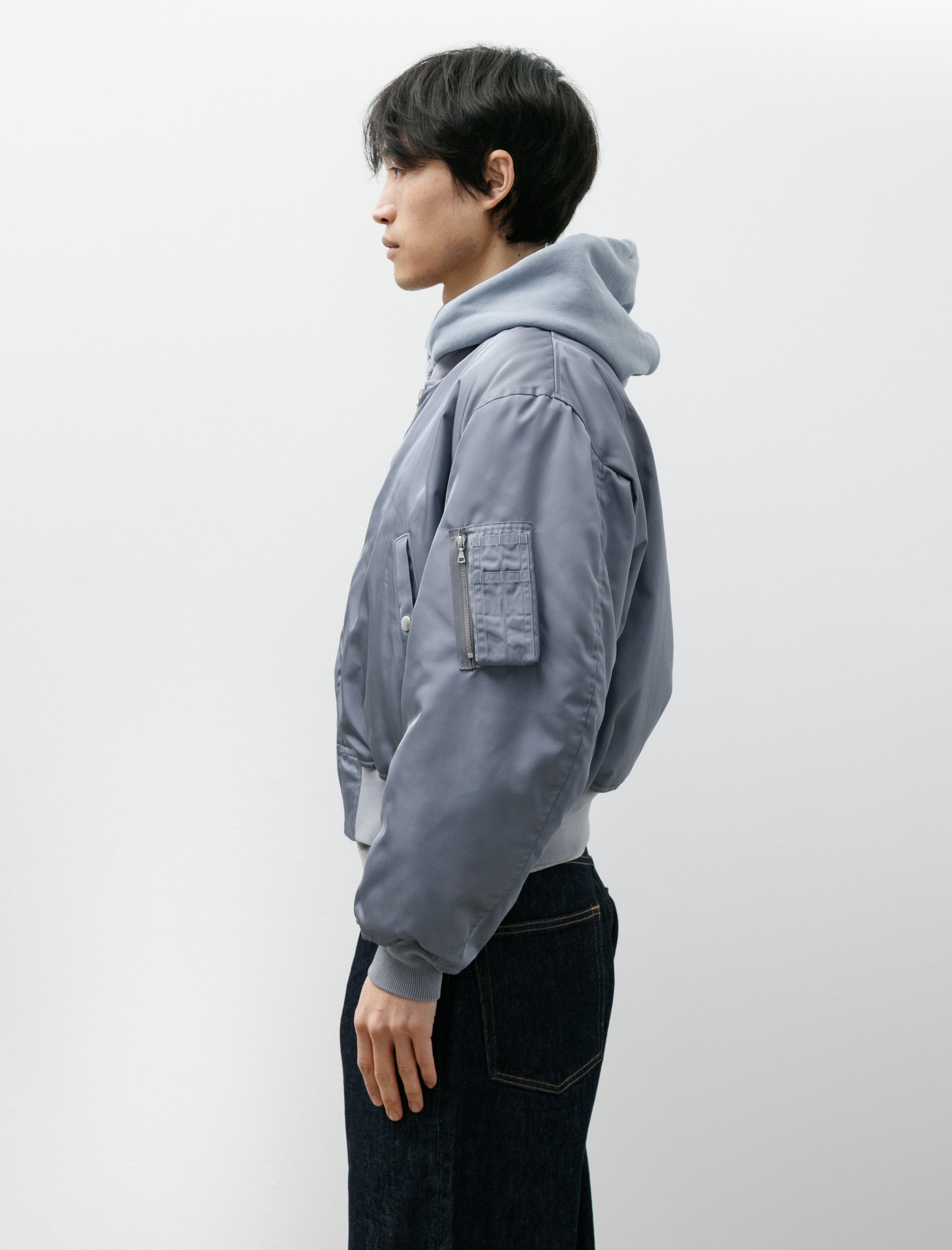 Auralee High Density Silk Twill Flight Jacket Blue Grey