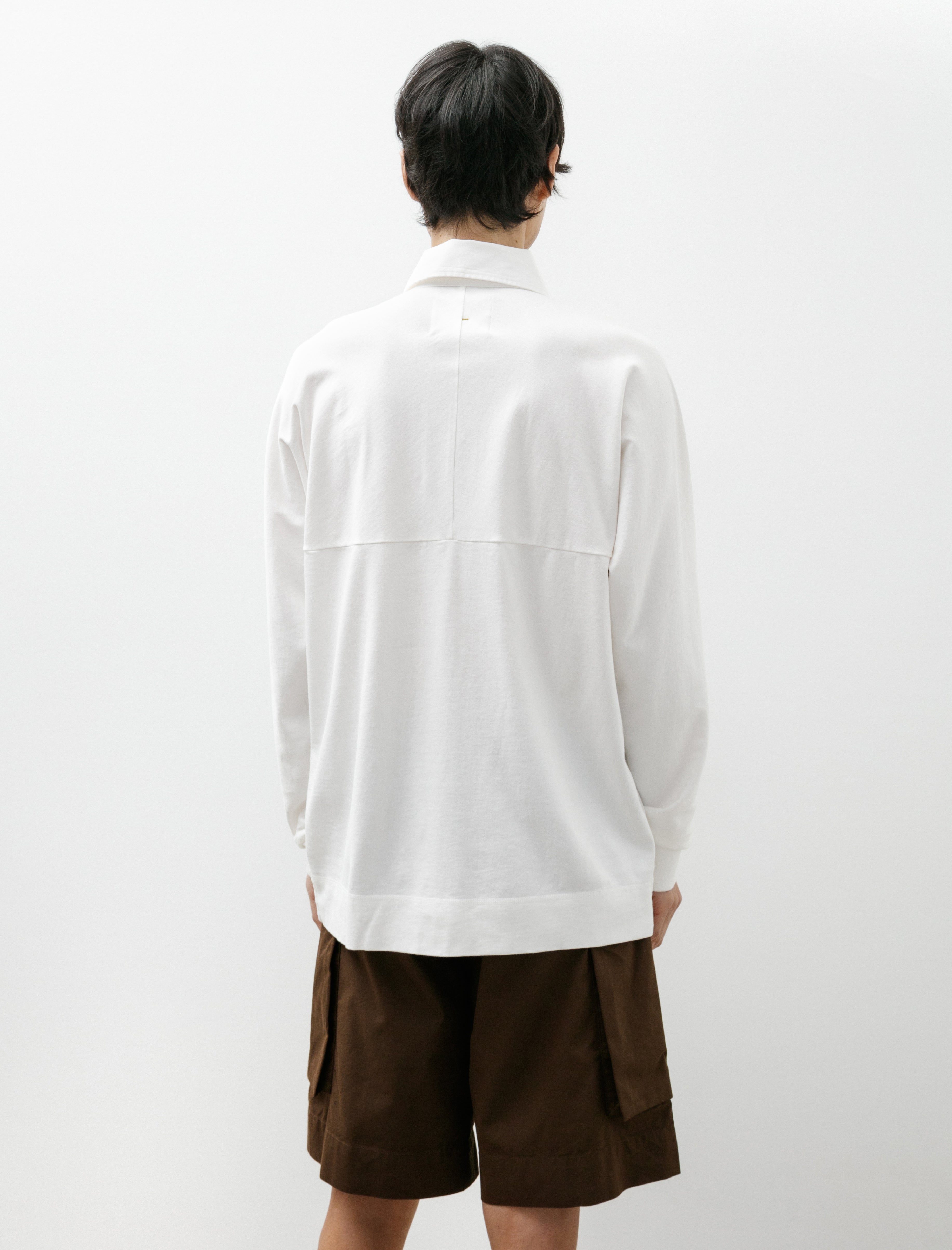 Margaret Howell MHL Rugby Shirt Matte Jersey Off White/Khaki Green