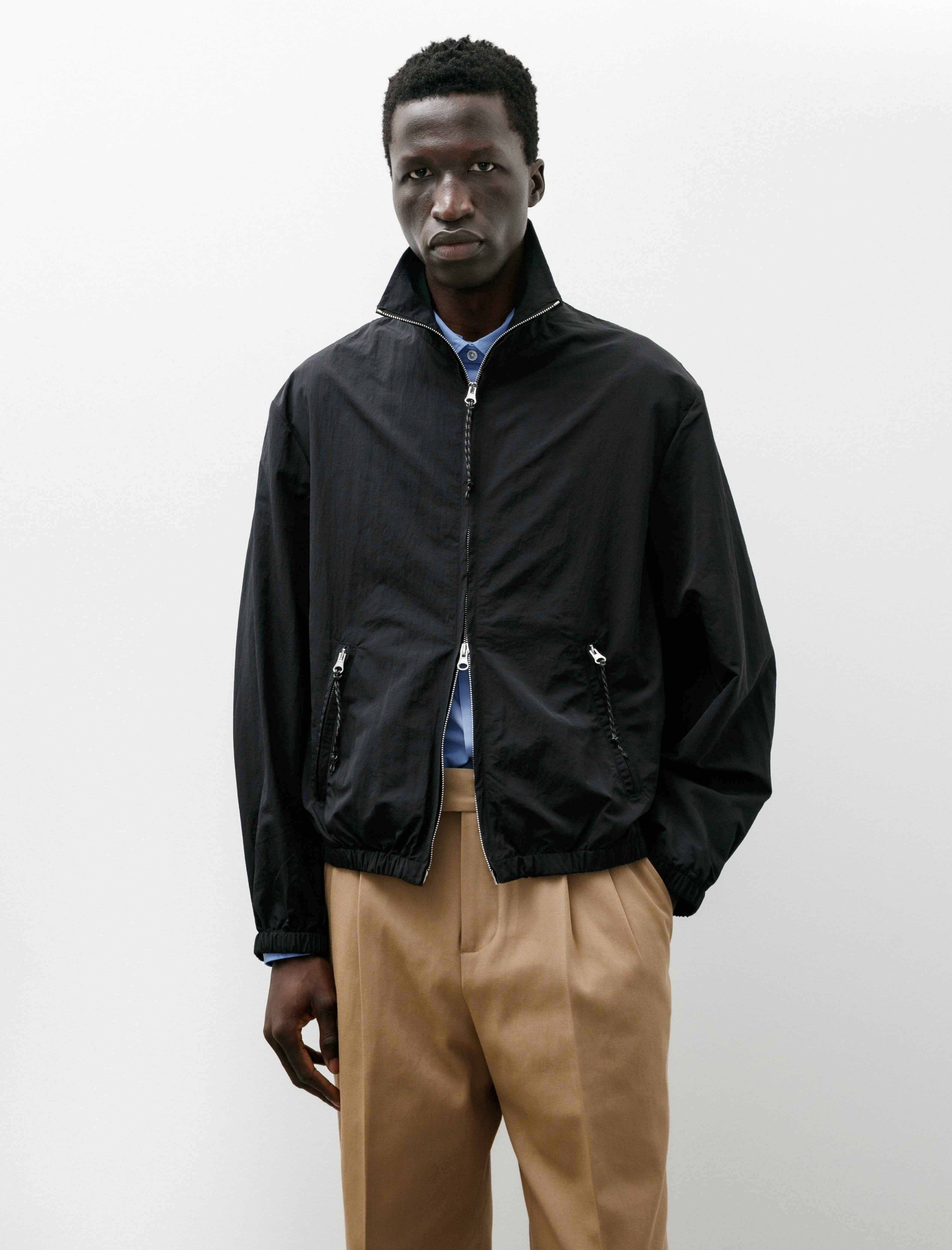 Salon C.Lundman Zip Up Sports Jacket Unlined Limonta Nylon Black