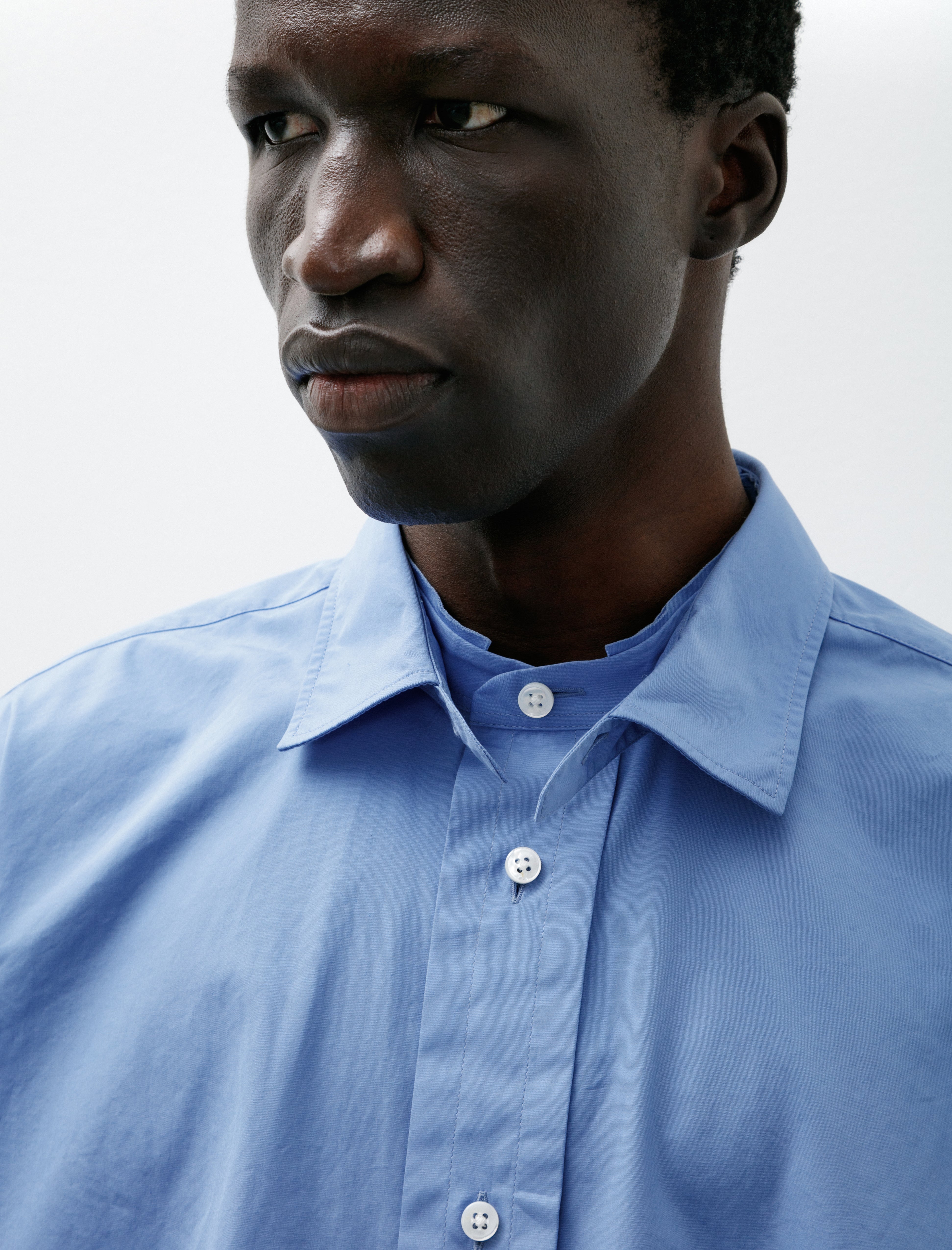 Salon C.Lundman Double Collar Shirt Albini Cotton Clear Blue