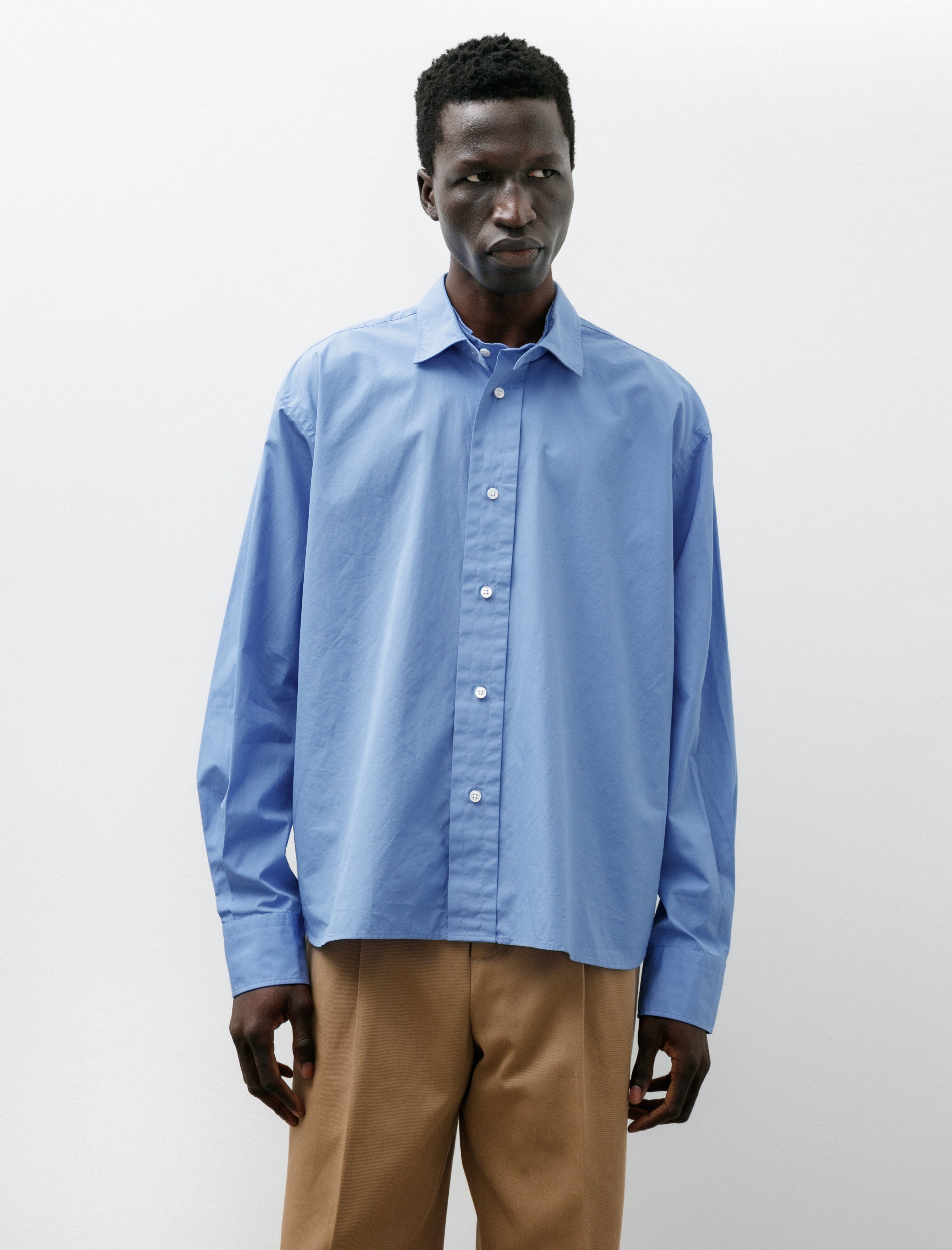Salon C.Lundman Double Collar Shirt Albini Cotton Clear Blue