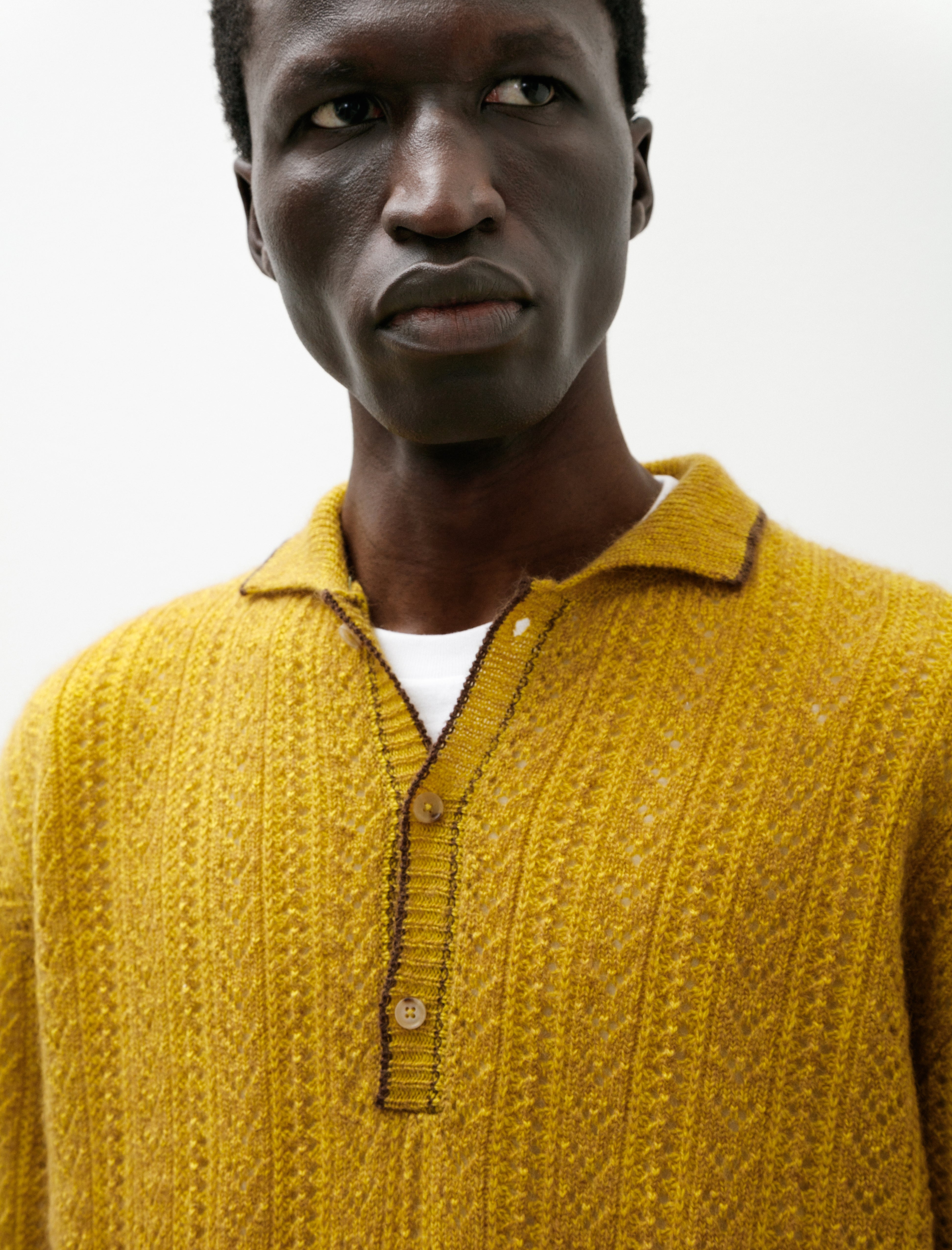 Maatee & Sons Mohair Cashmere Button Polo Sweater Yellow