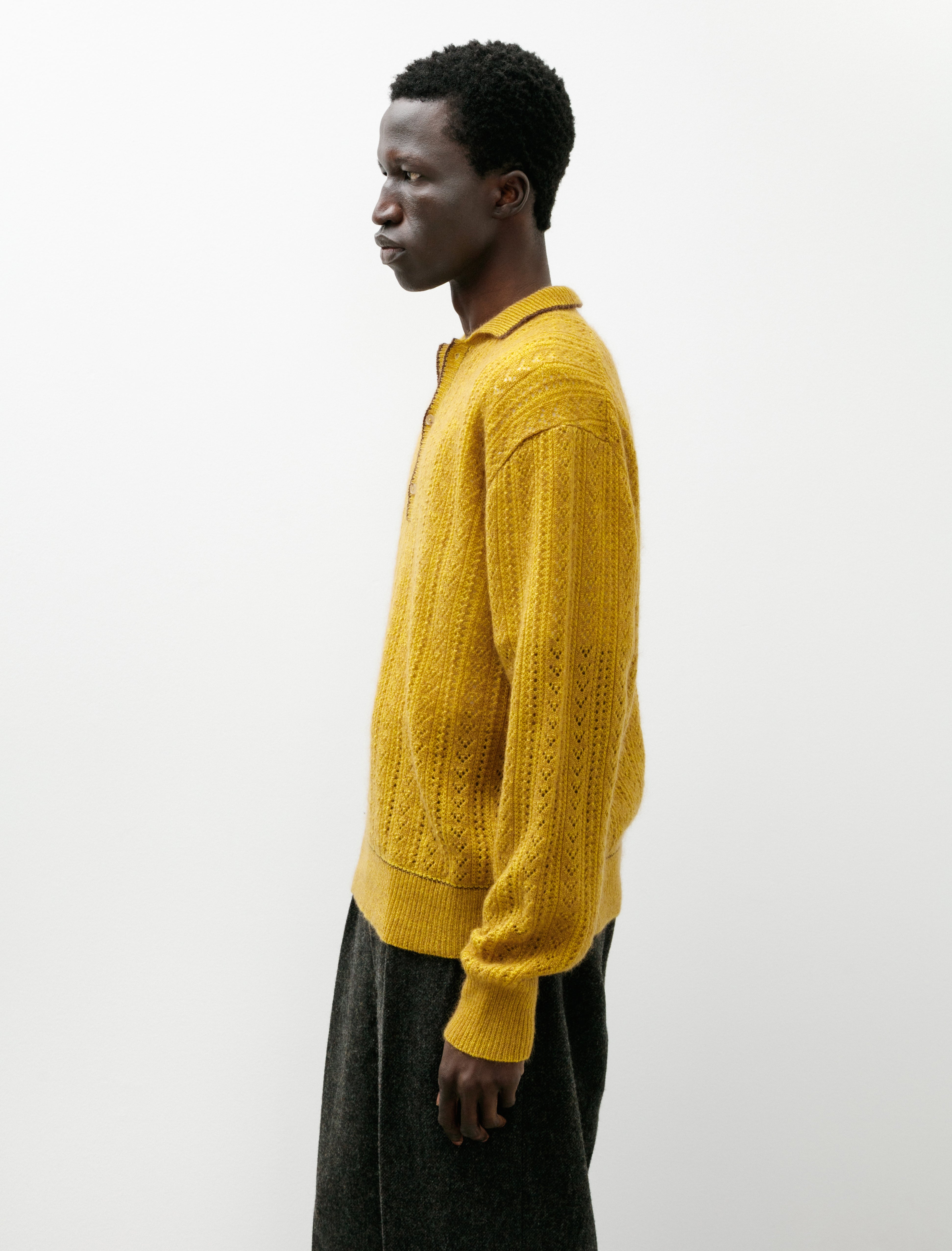 Maatee & Sons Mohair Cashmere Button Polo Sweater Yellow