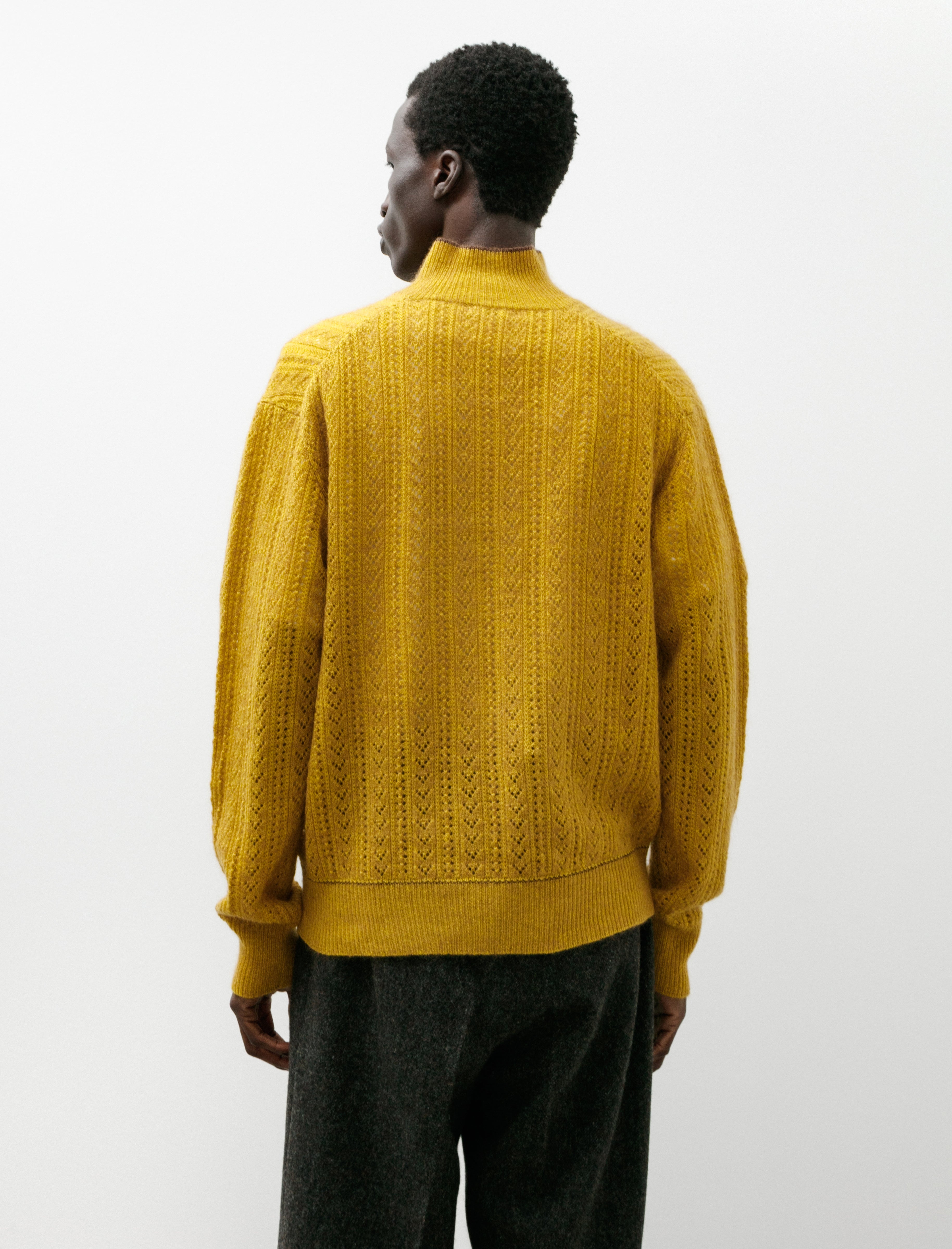 Maatee & Sons Mohair Cashmere Button Polo Sweater Yellow