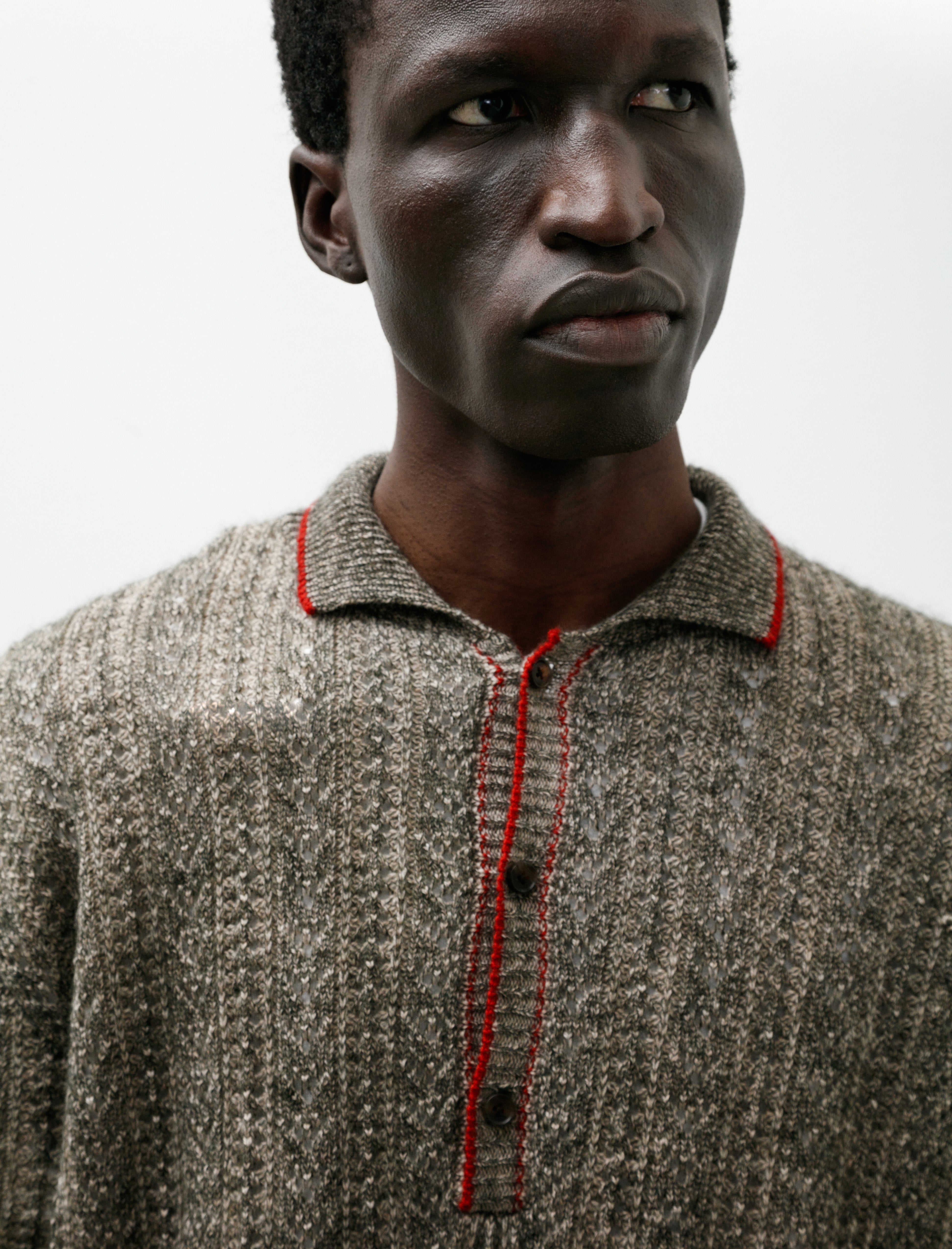 Maatee & Sons Mohair Cashmere Button Polo Sweater Khaki Beige