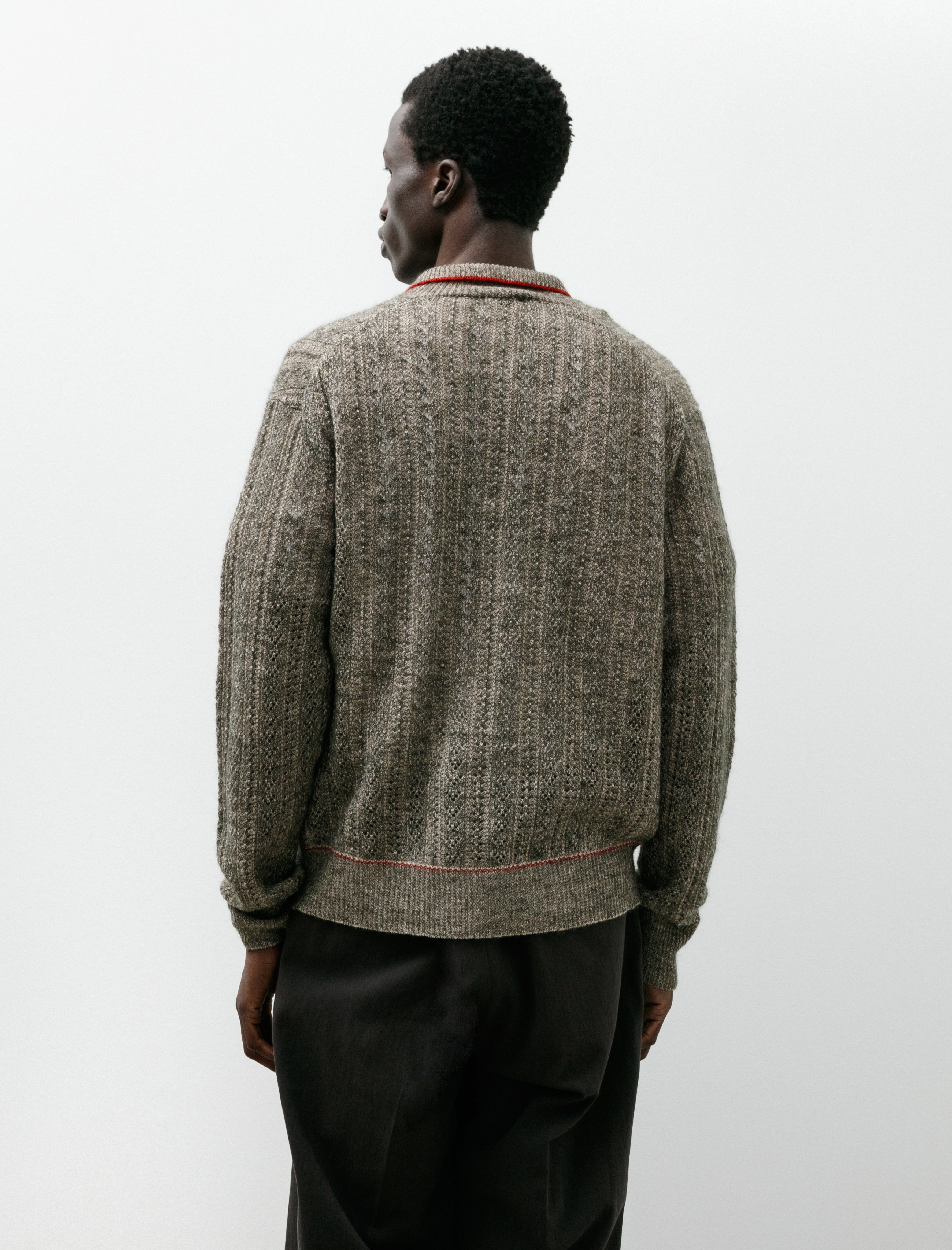 Maatee & Sons Mohair Cashmere Button Polo Sweater Khaki Beige