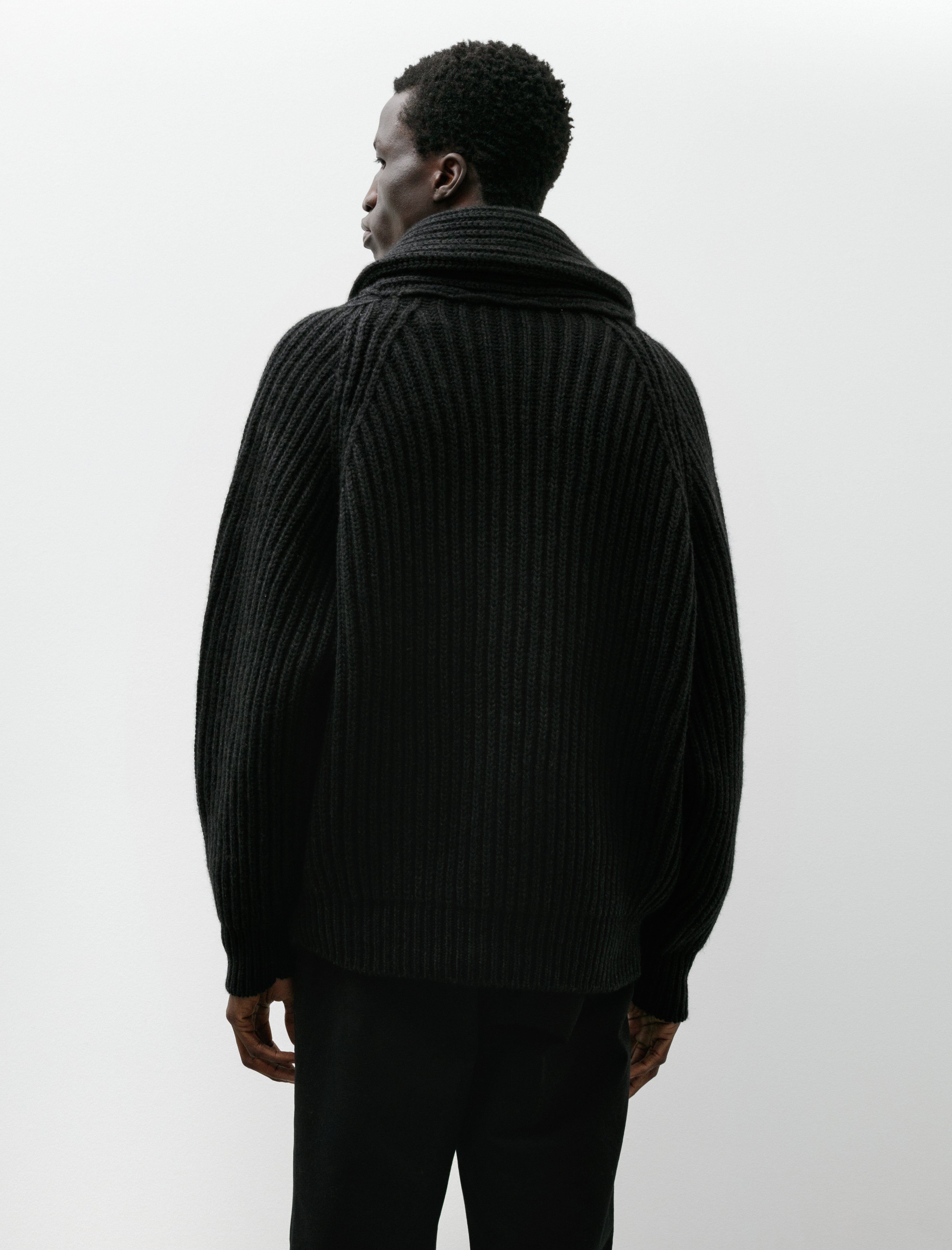 Comoli Cashmere Washi Shawl Collar Knit Jacket Black