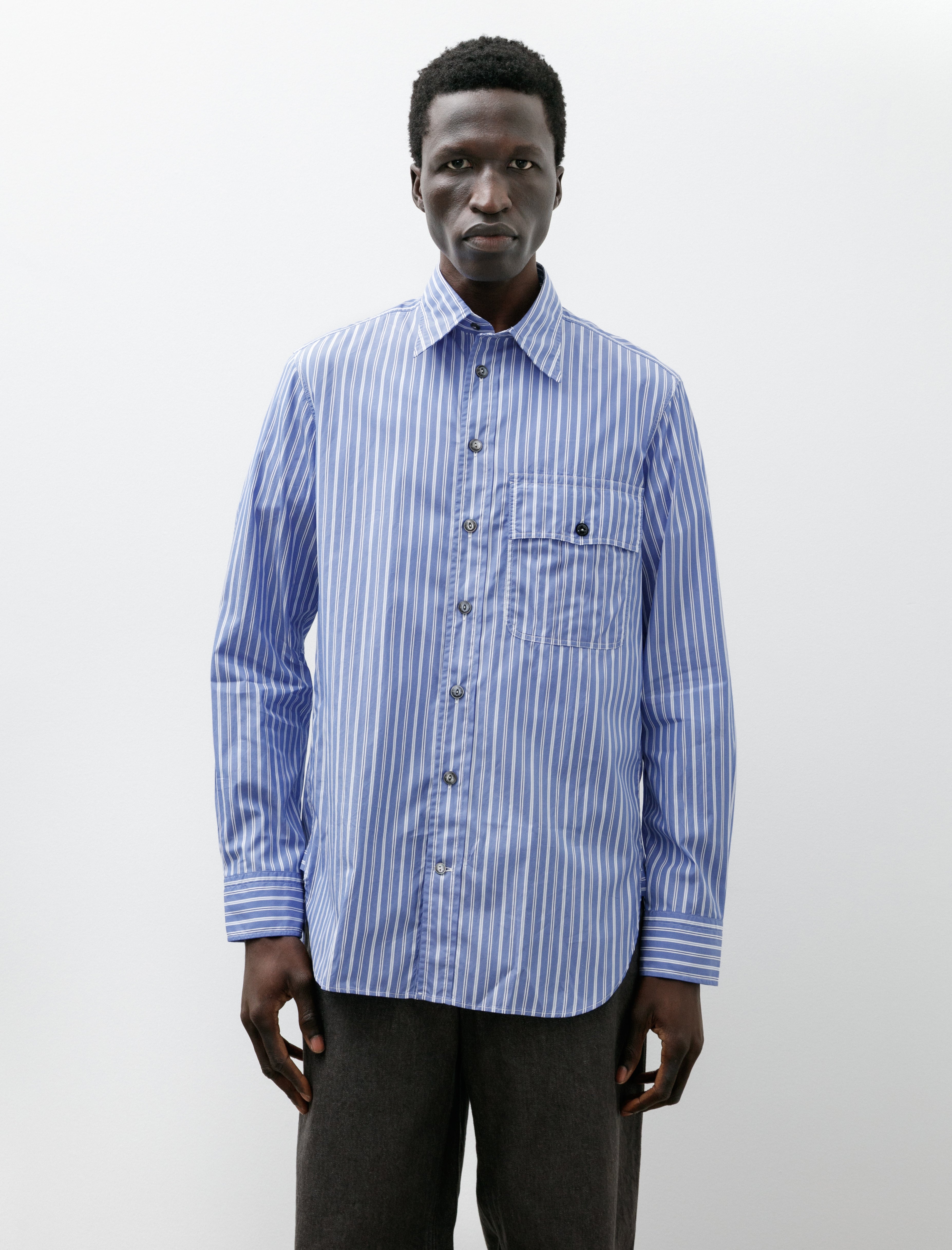 L.E.J 1 Pocket Officer's Shirt Blue/White Stripe