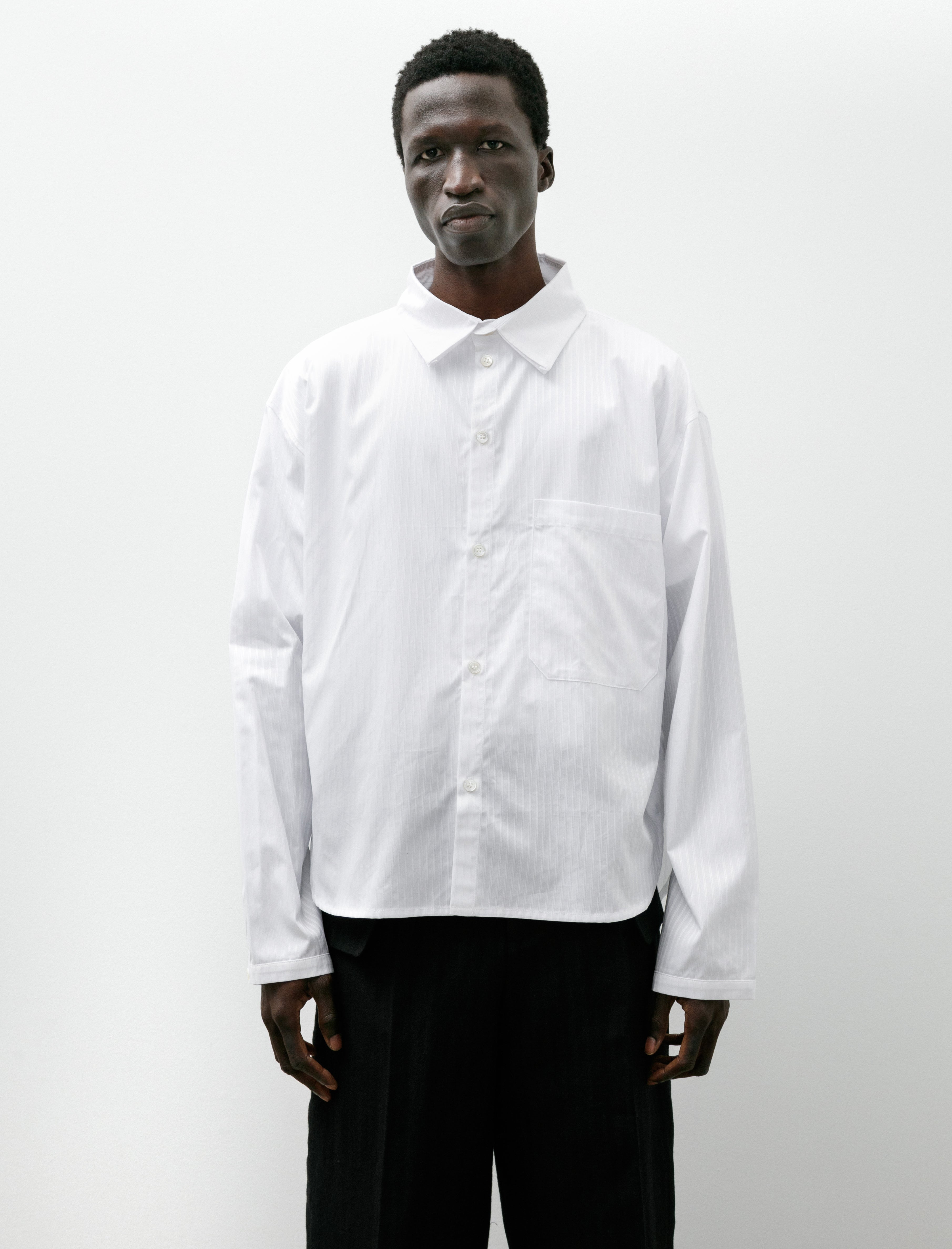 Lea Boberg LB-15T Patch Pocket Shirt Cotton Dobby White Self Stripe