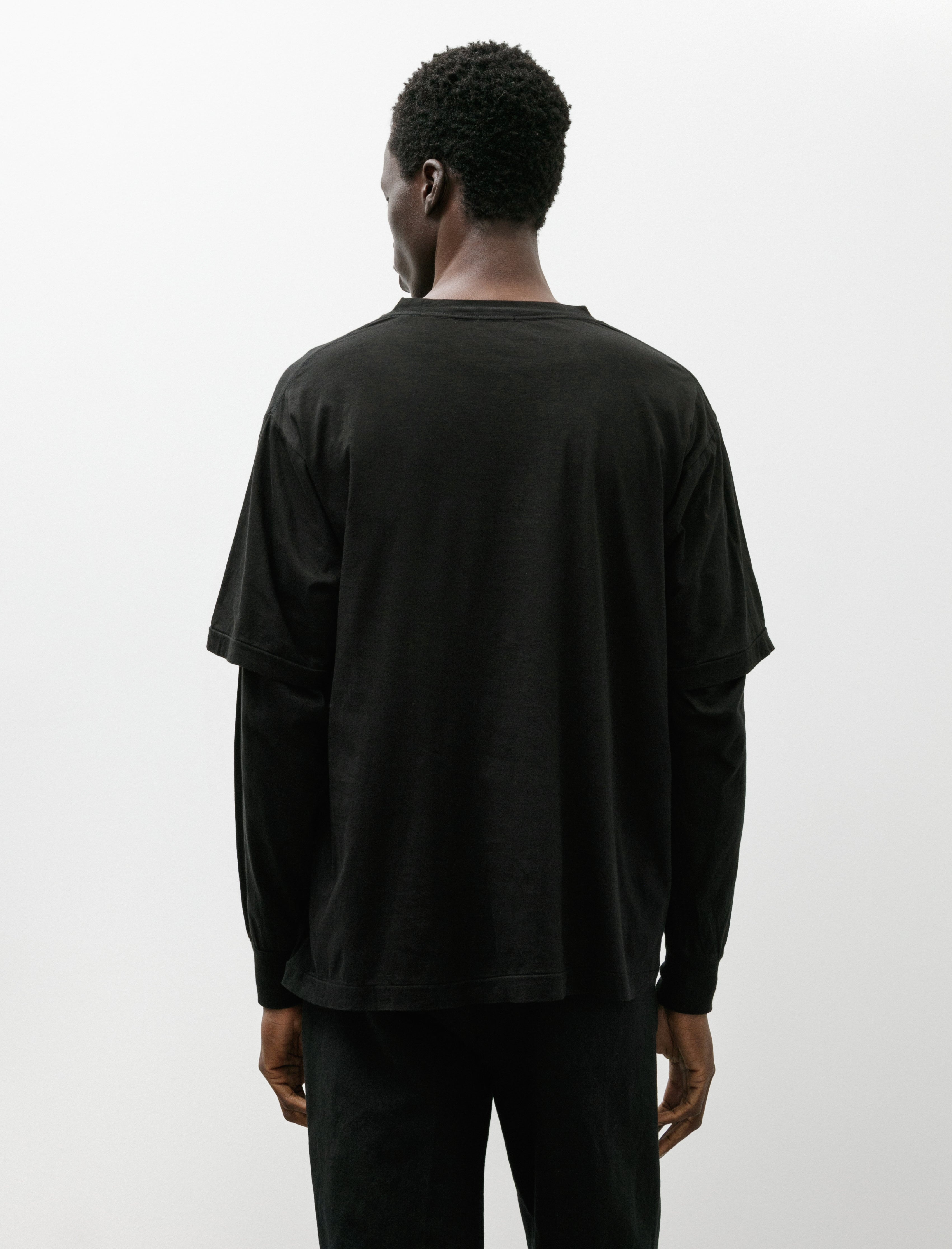 Comoli Thin Cotton Layered T-Shirt Black