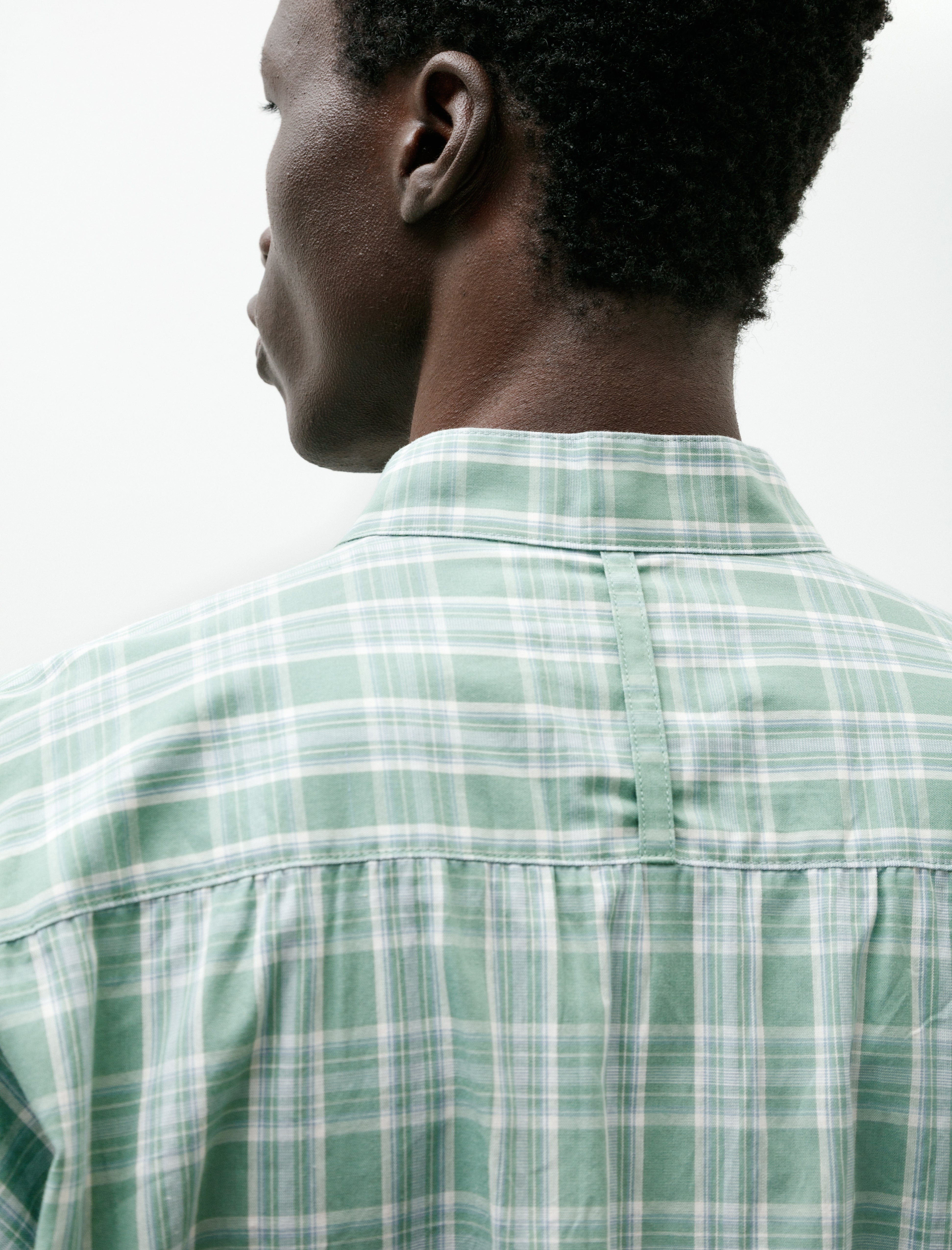 Blackbird Band Collar Shirt Green Check