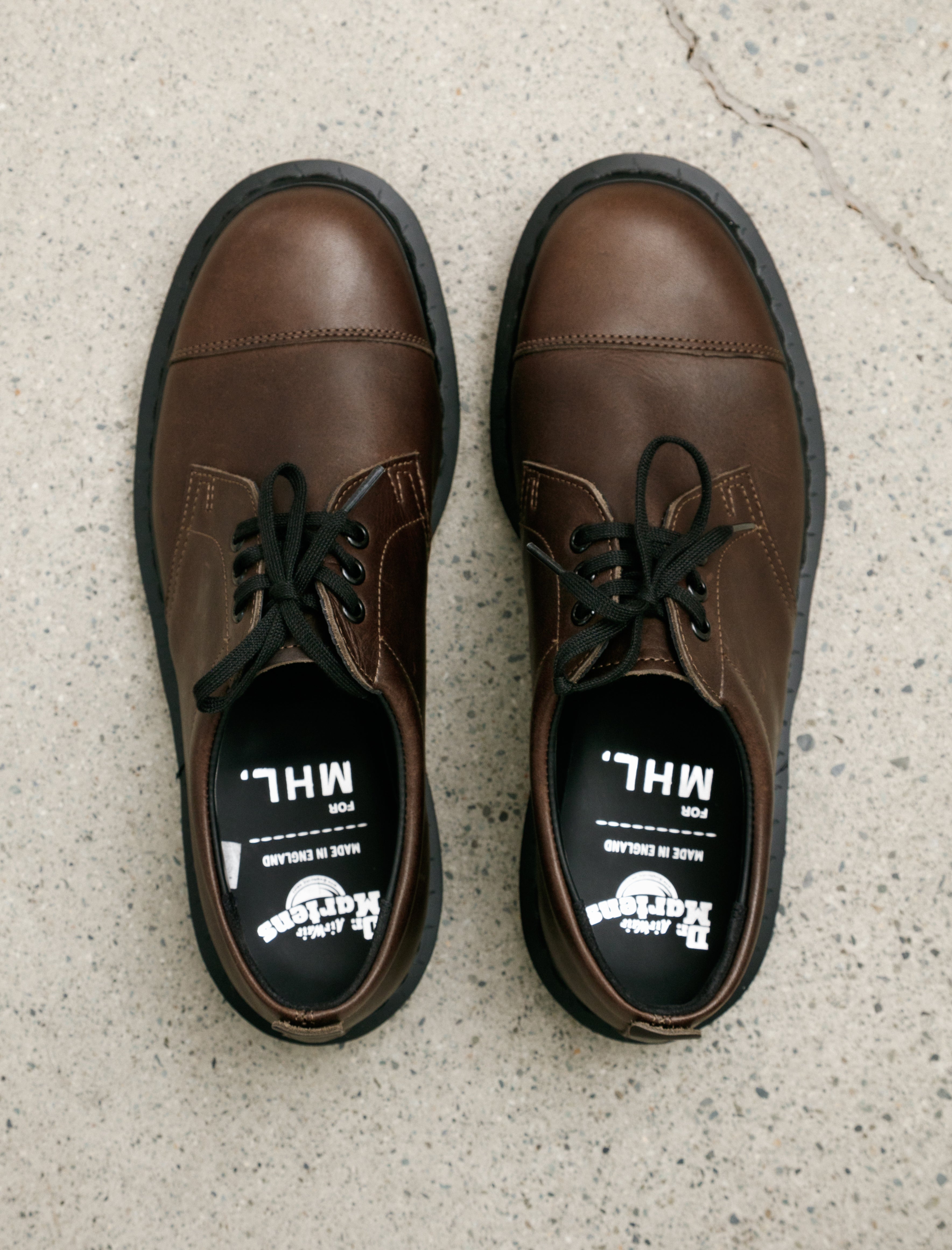 MHL x Dr. Martens 1461 Shoe Dark Brown Grained Oiled