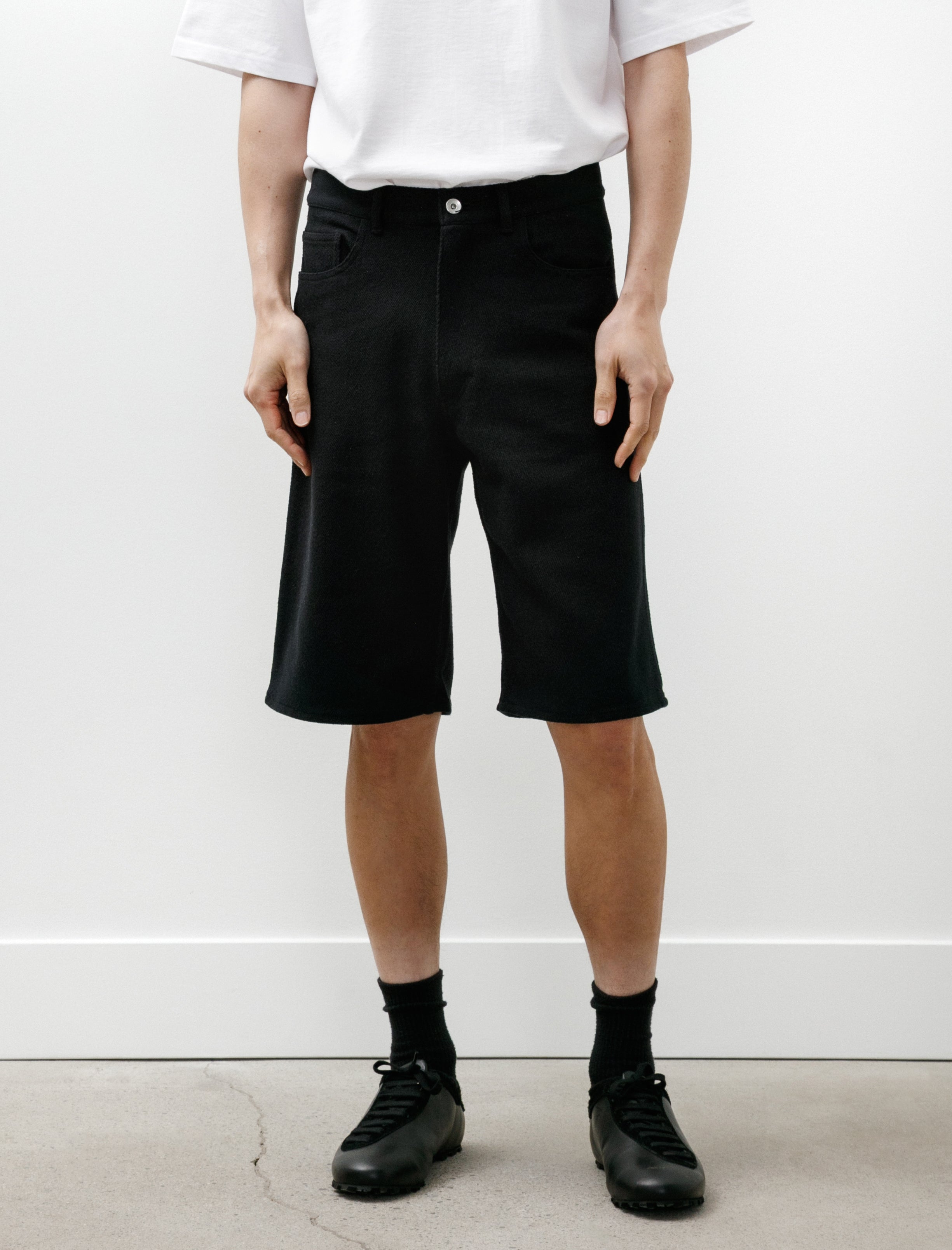 Auralee Silk Nep Denim 5P Wide Shorts Black