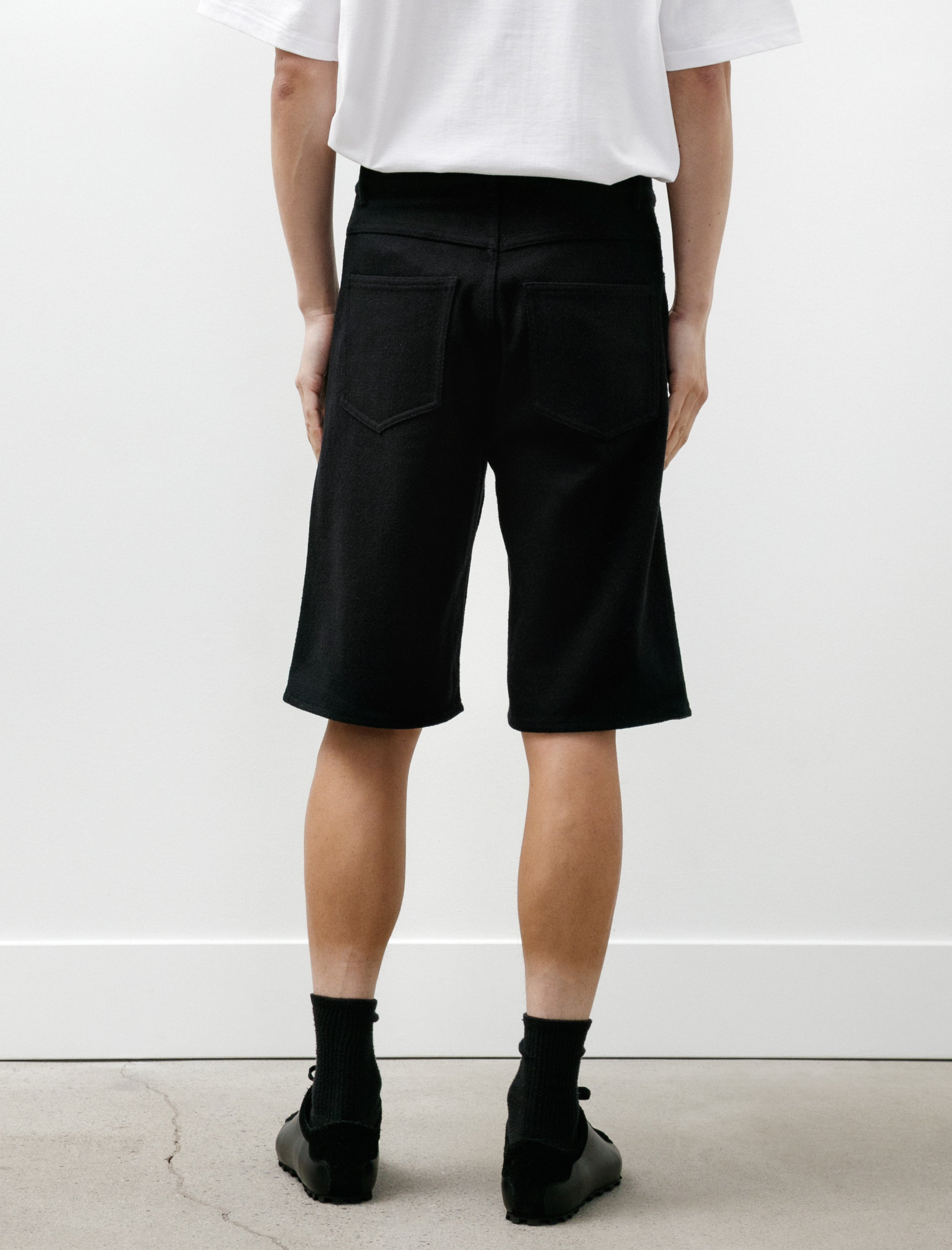 Auralee Silk Nep Denim 5P Wide Shorts Black