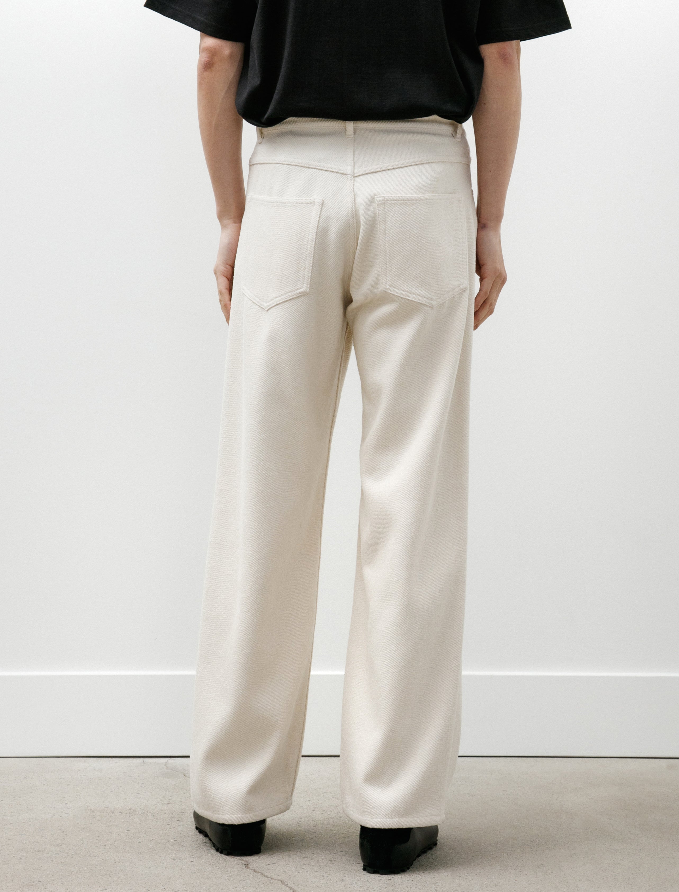 Auralee Silk Nep Denim 5P Wide Pants Ivory White