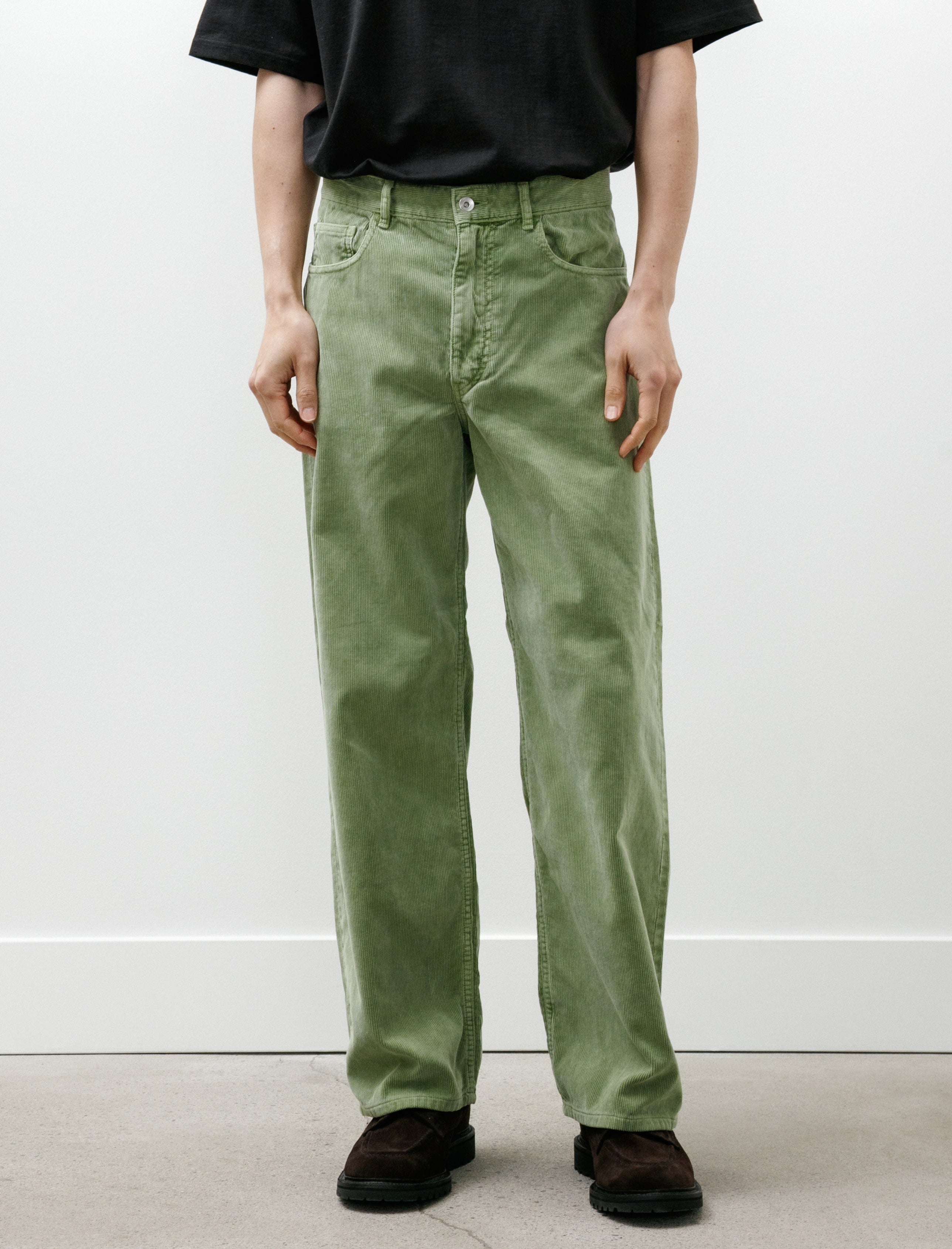 Auralee Garment Dyed Finx 5P Wide Pants Corduroy Dusty Green