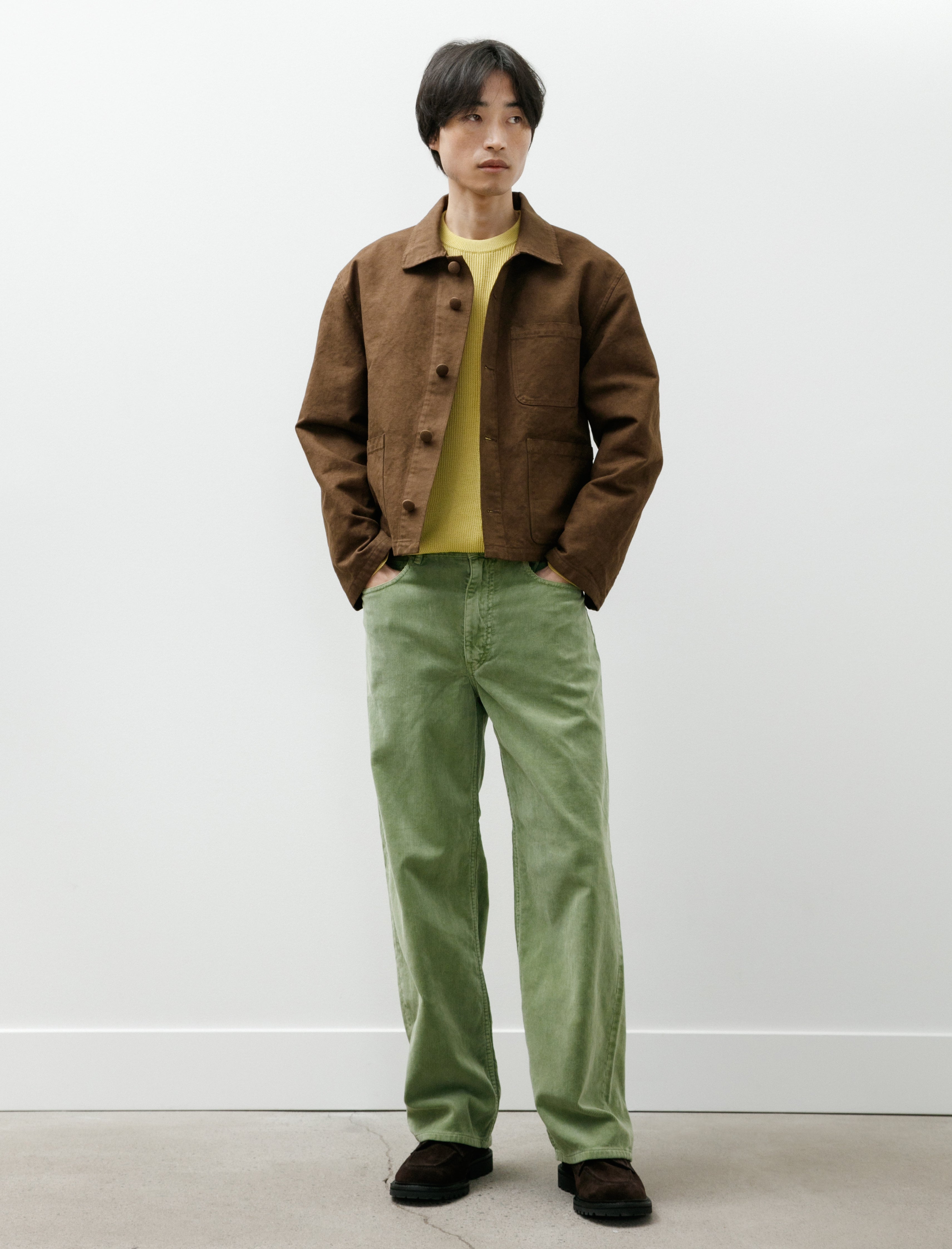 Auralee Garment Dyed Finx 5P Wide Pants Corduroy Dusty Green