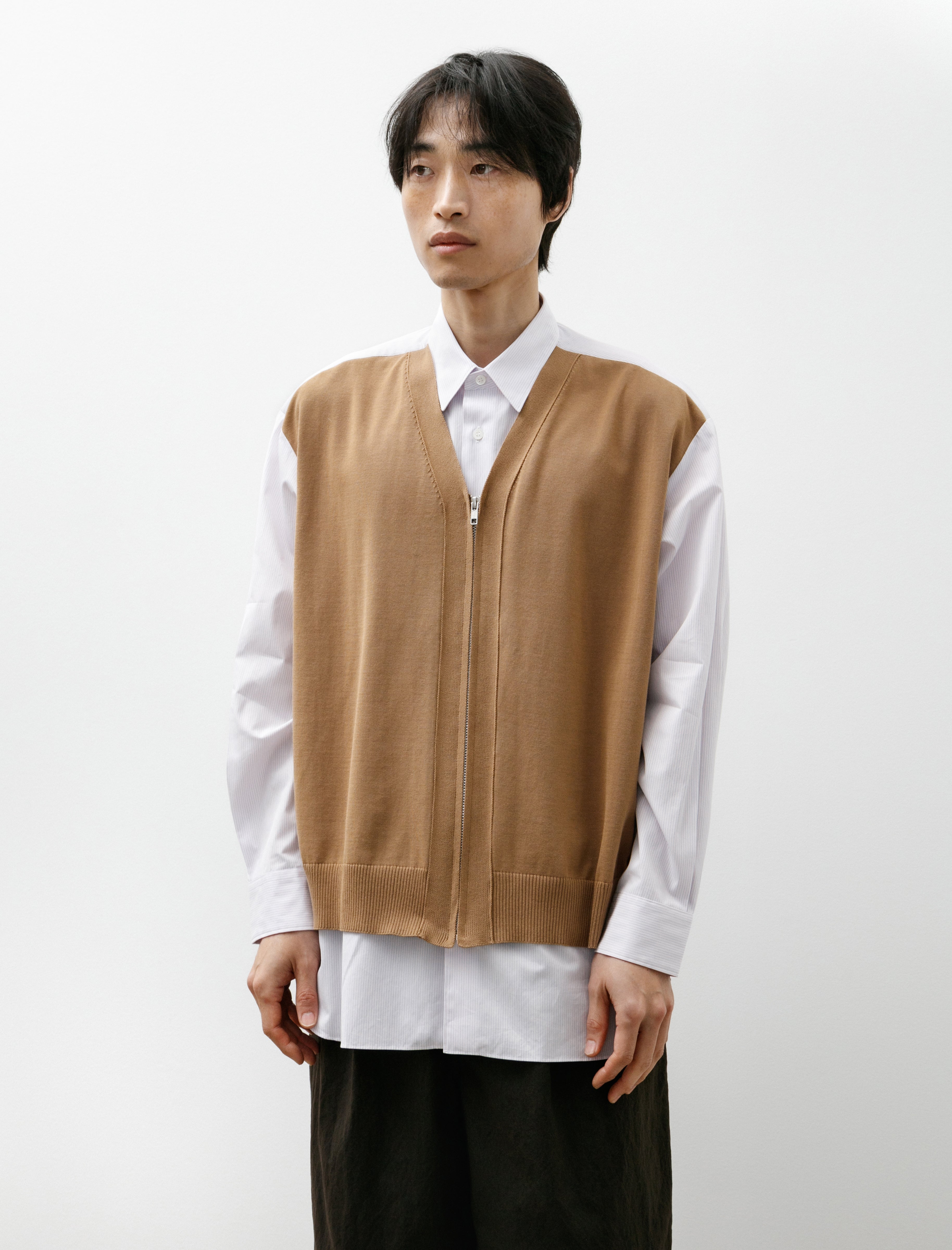 Comme des Garçons Homme Cardigan Shirt Tan Pin Stripes