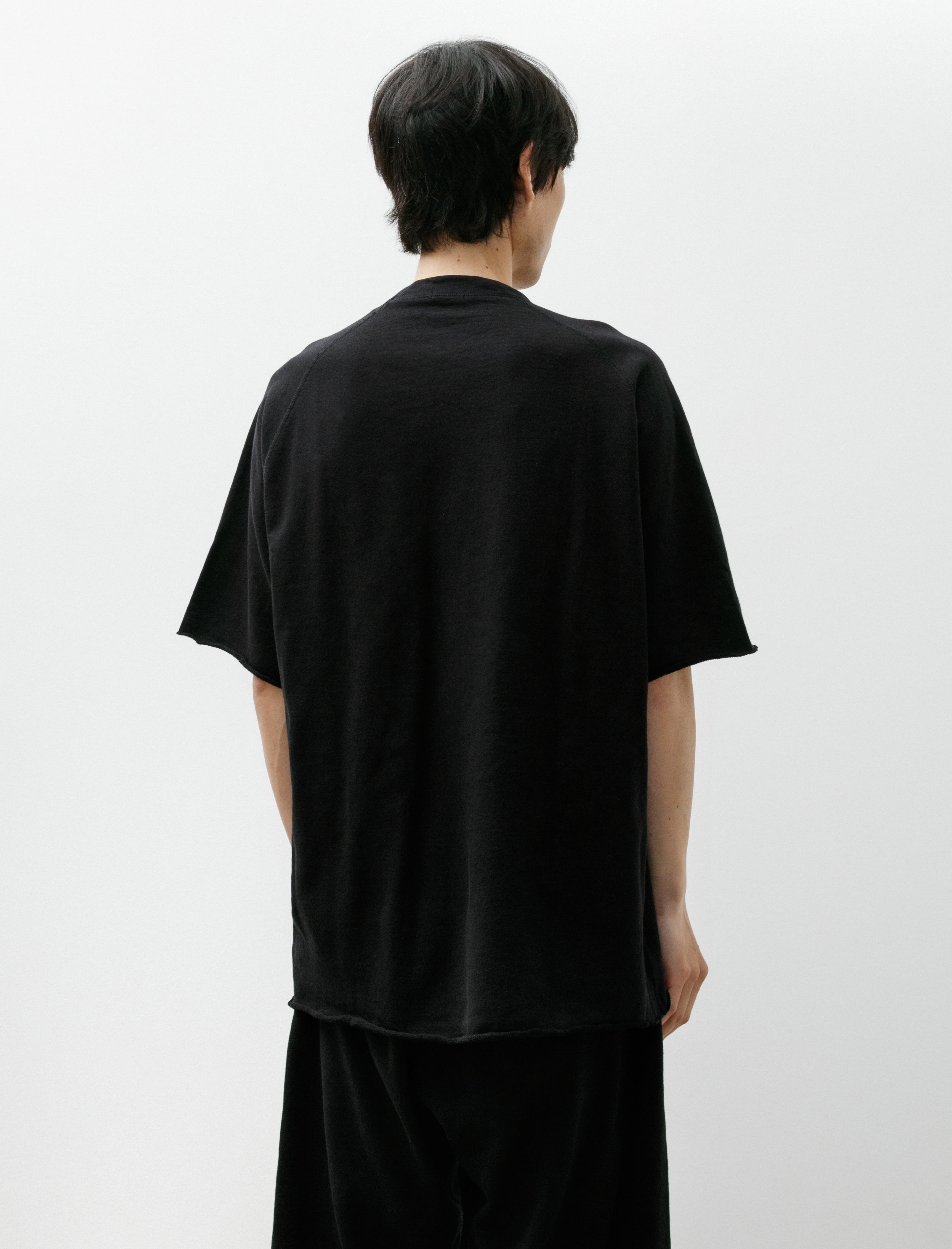 Comoli LW Cotton Fleece Short-Sleeve Crew Neck Top Black