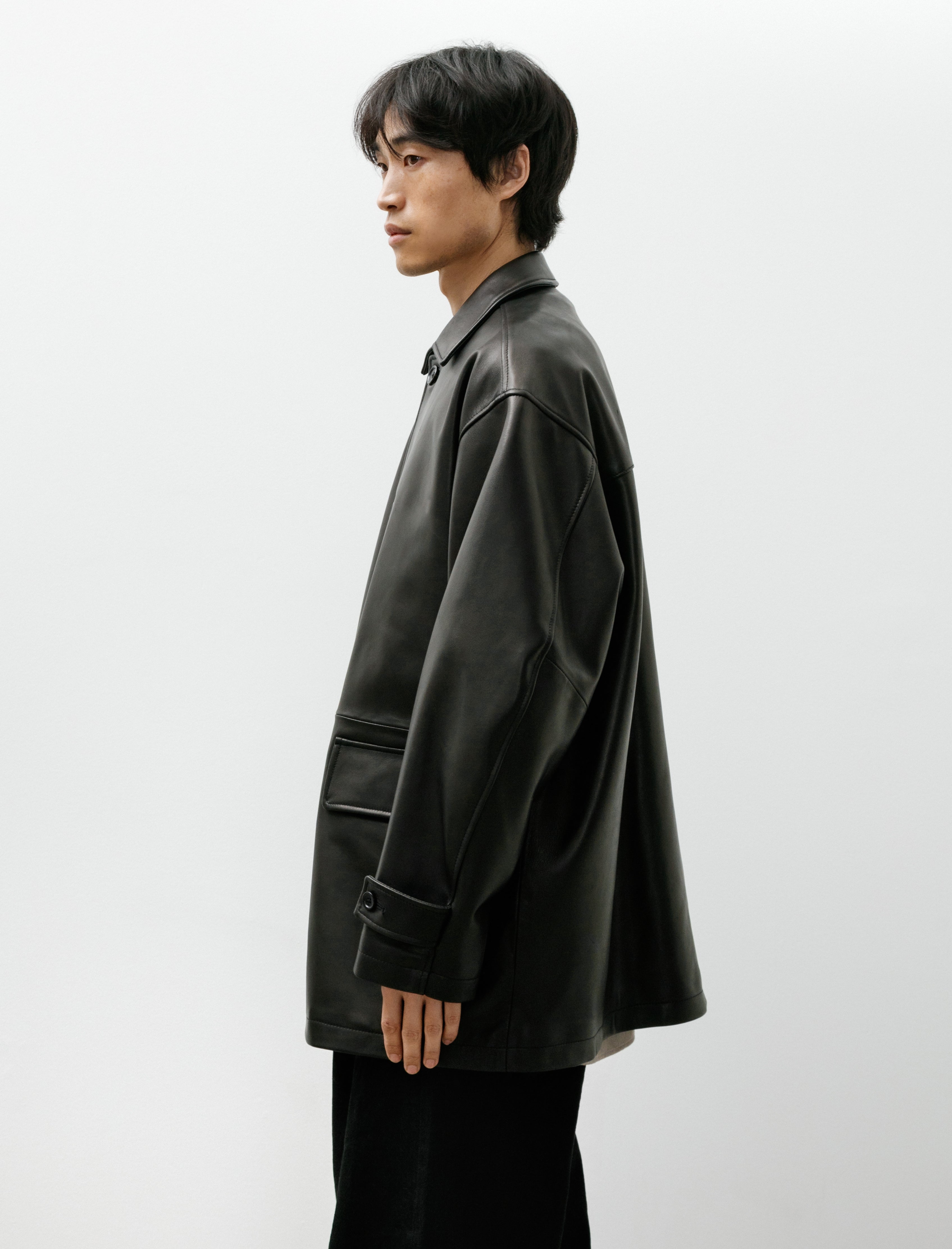 Graphpaper Lamb Leather Car Coat Black
