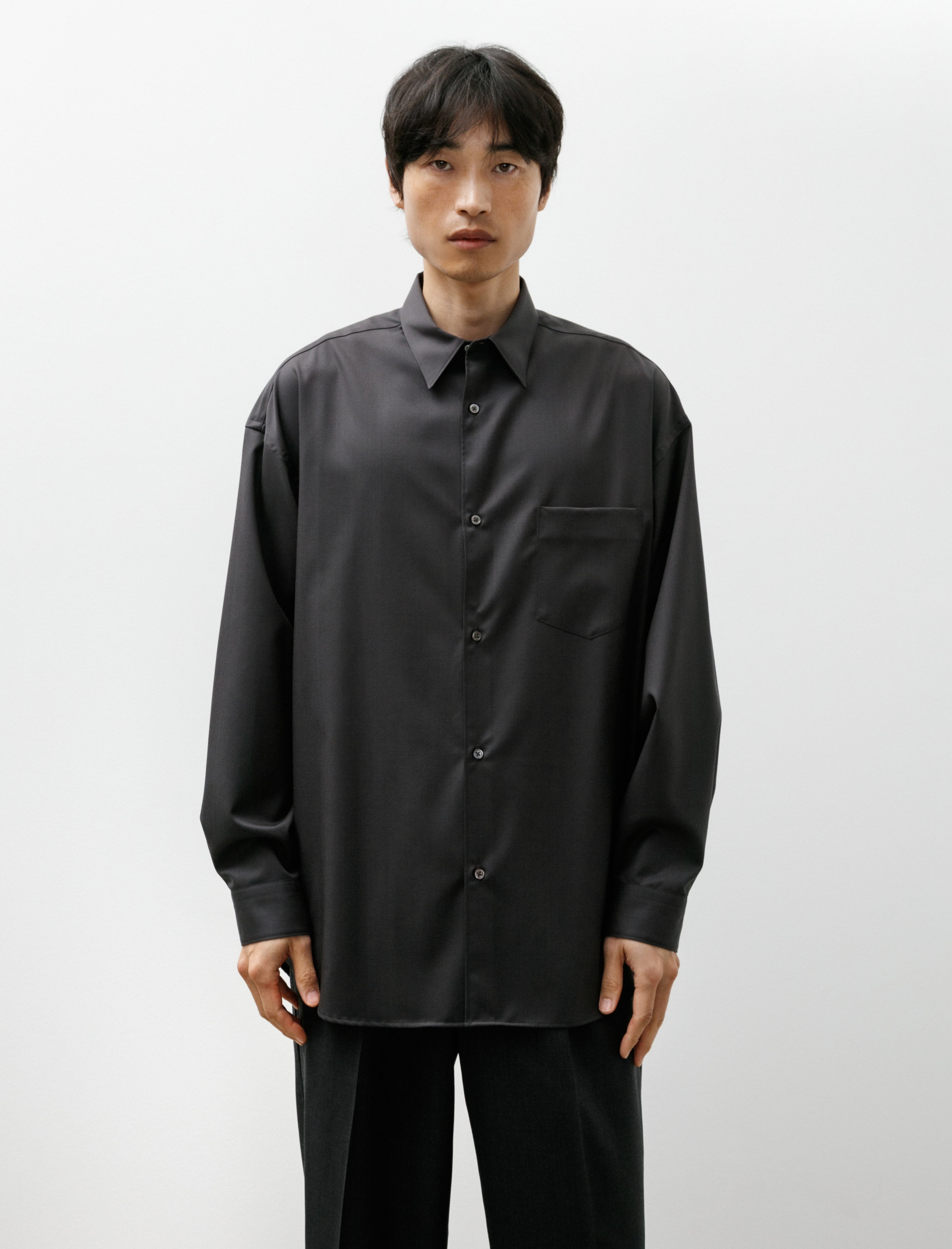 Graphpaper Extra Fine Wool Oversized Regular Collar Shirt Charcoal