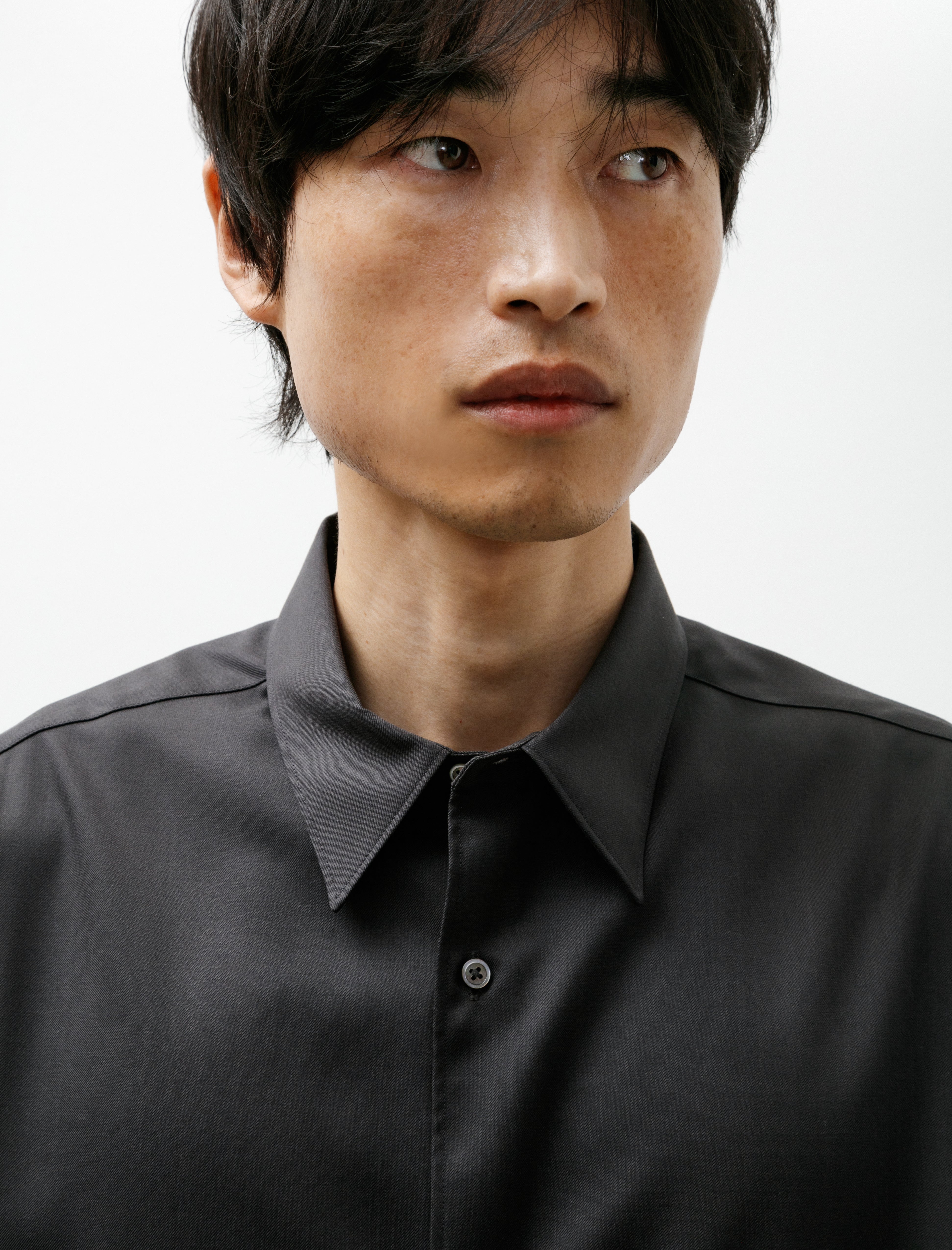 Graphpaper Extra Fine Wool Oversized Regular Collar Shirt Charcoal