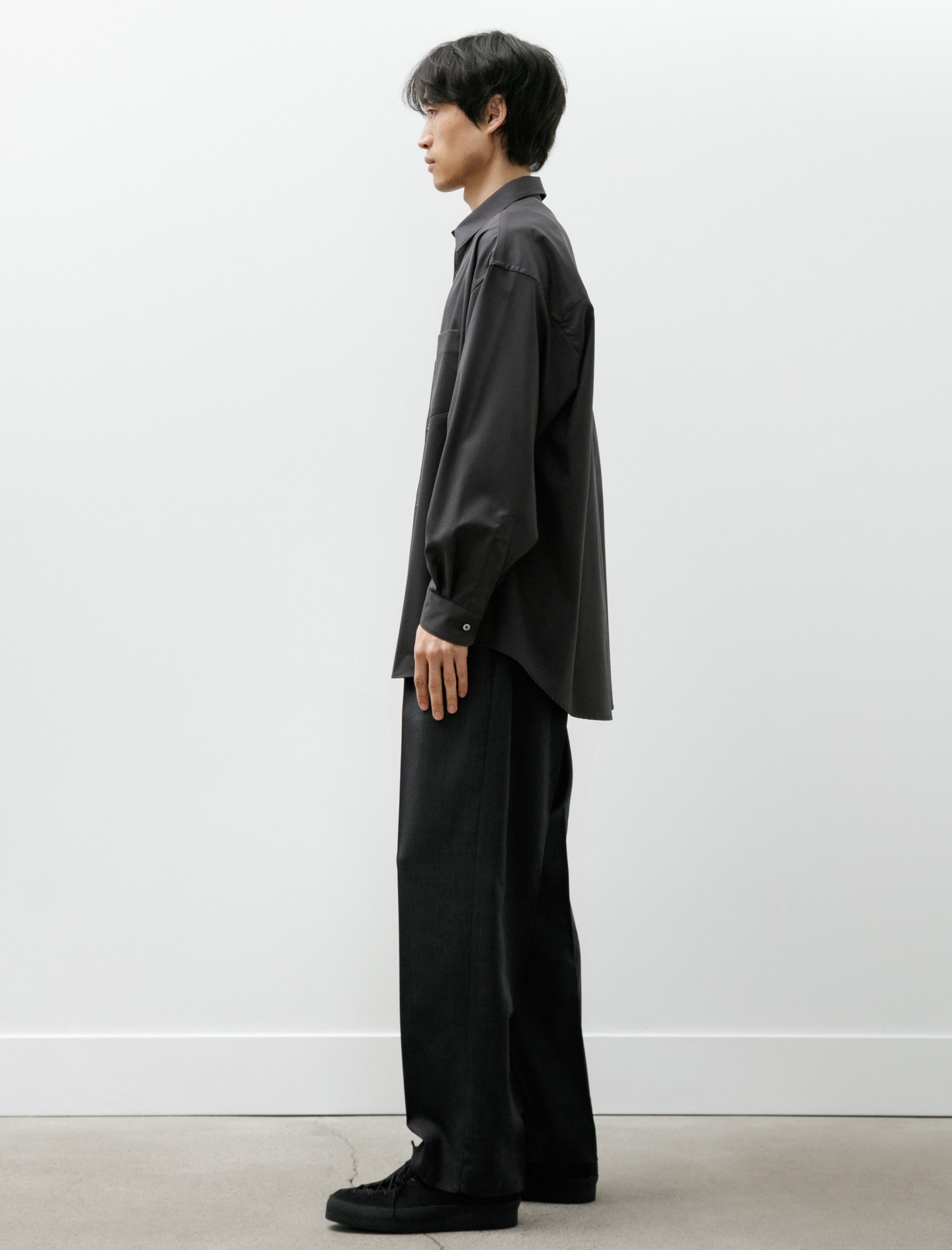 Graphpaper Extra Fine Wool Oversized Regular Collar Shirt Charcoal