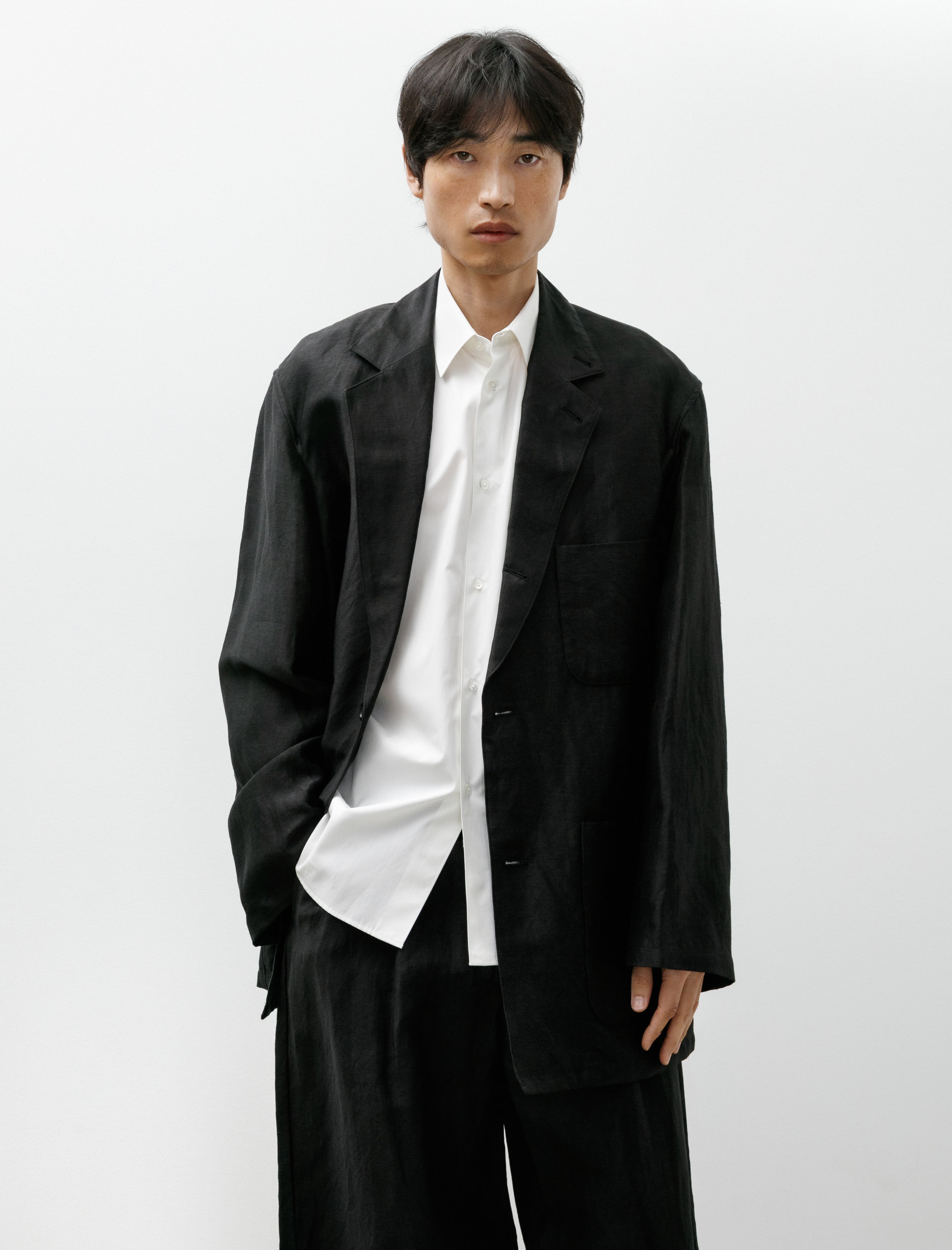 Graphpaper Linen Cupro Back Satin Work Jacket Black