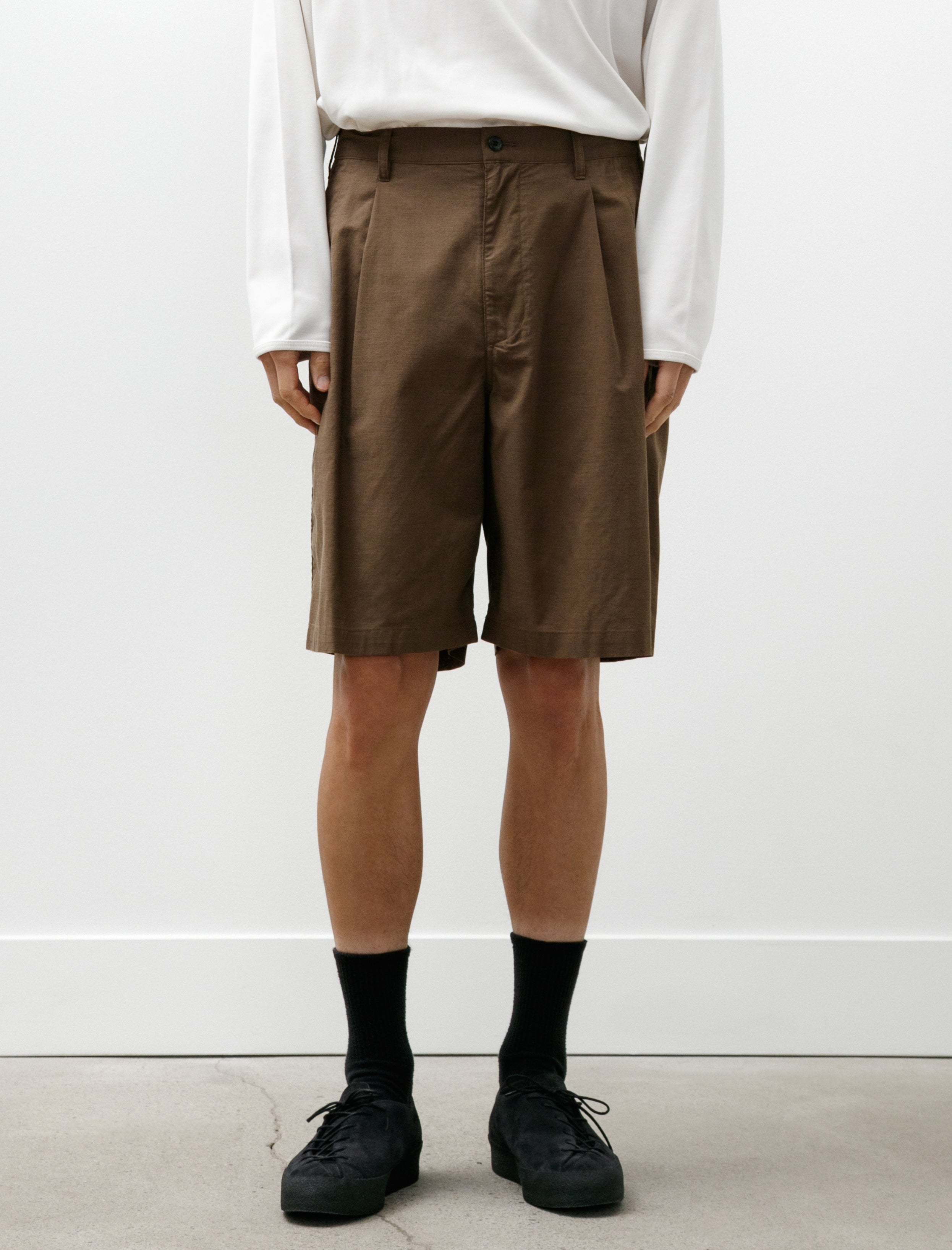 Graphpaper Cotton Wool Poplin Oversized Shorts Brown