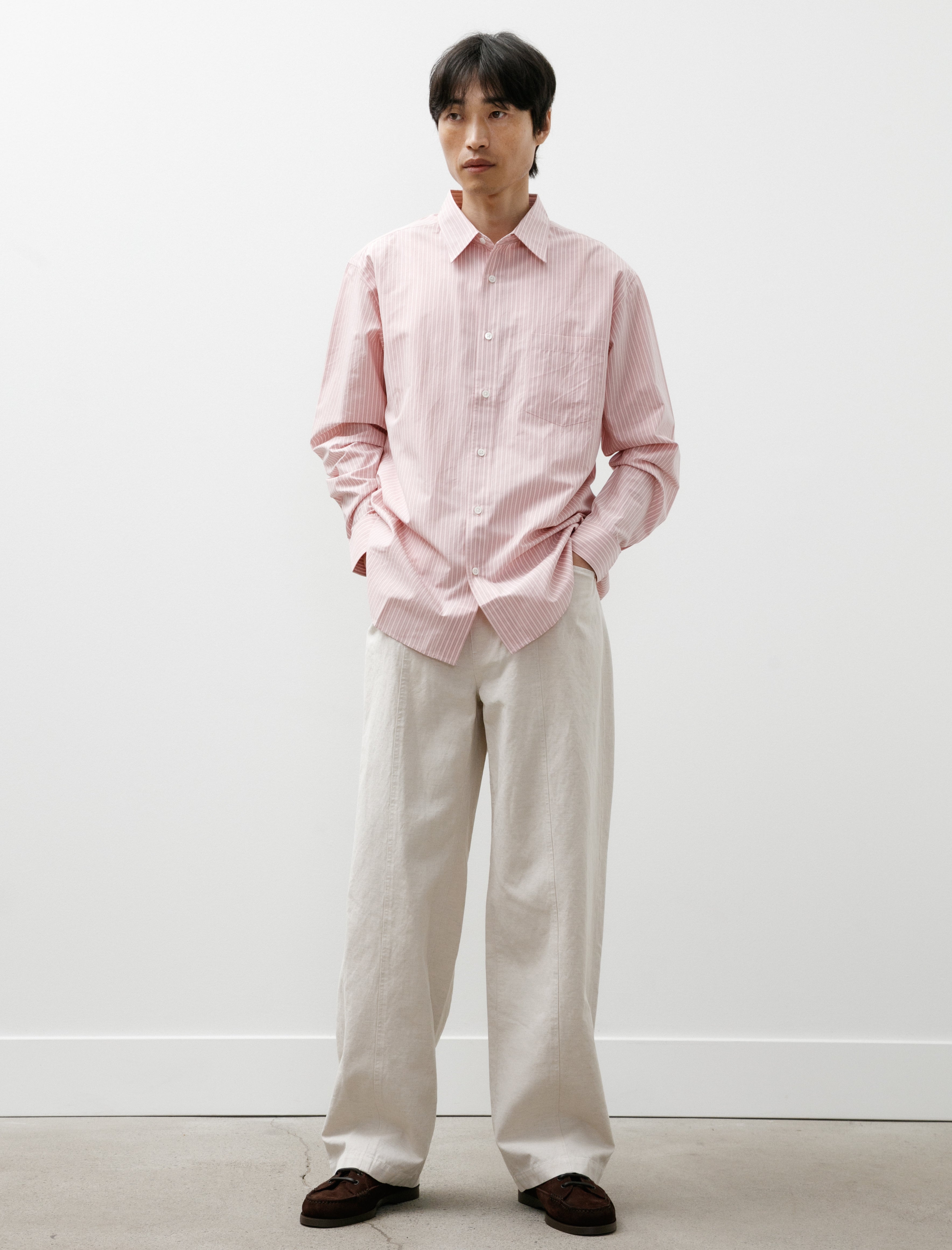 Ernie Palo Silk Cotton Stripe Shirt Pink