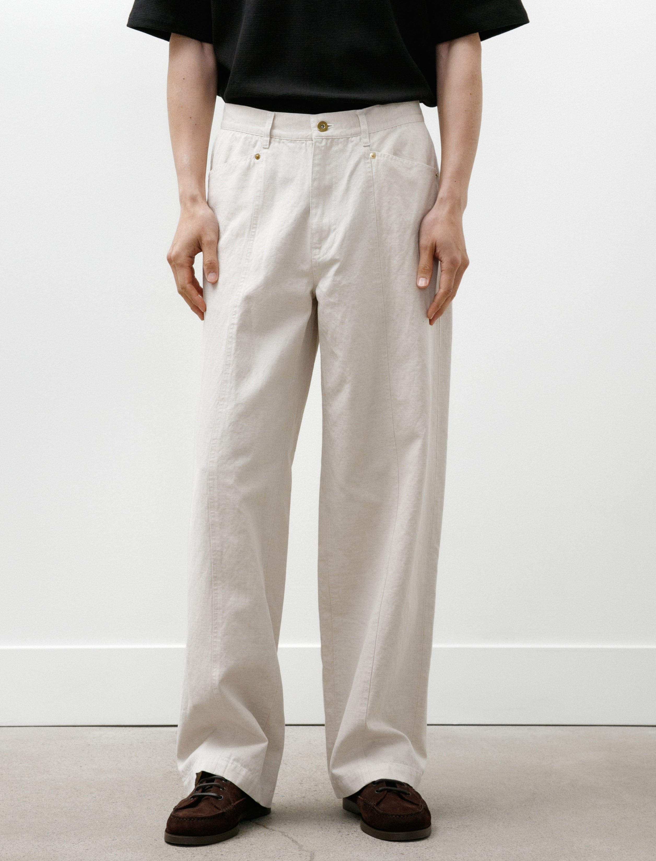 Ernie Palo Cotton Linen Canvas Stitch Pants Ivory