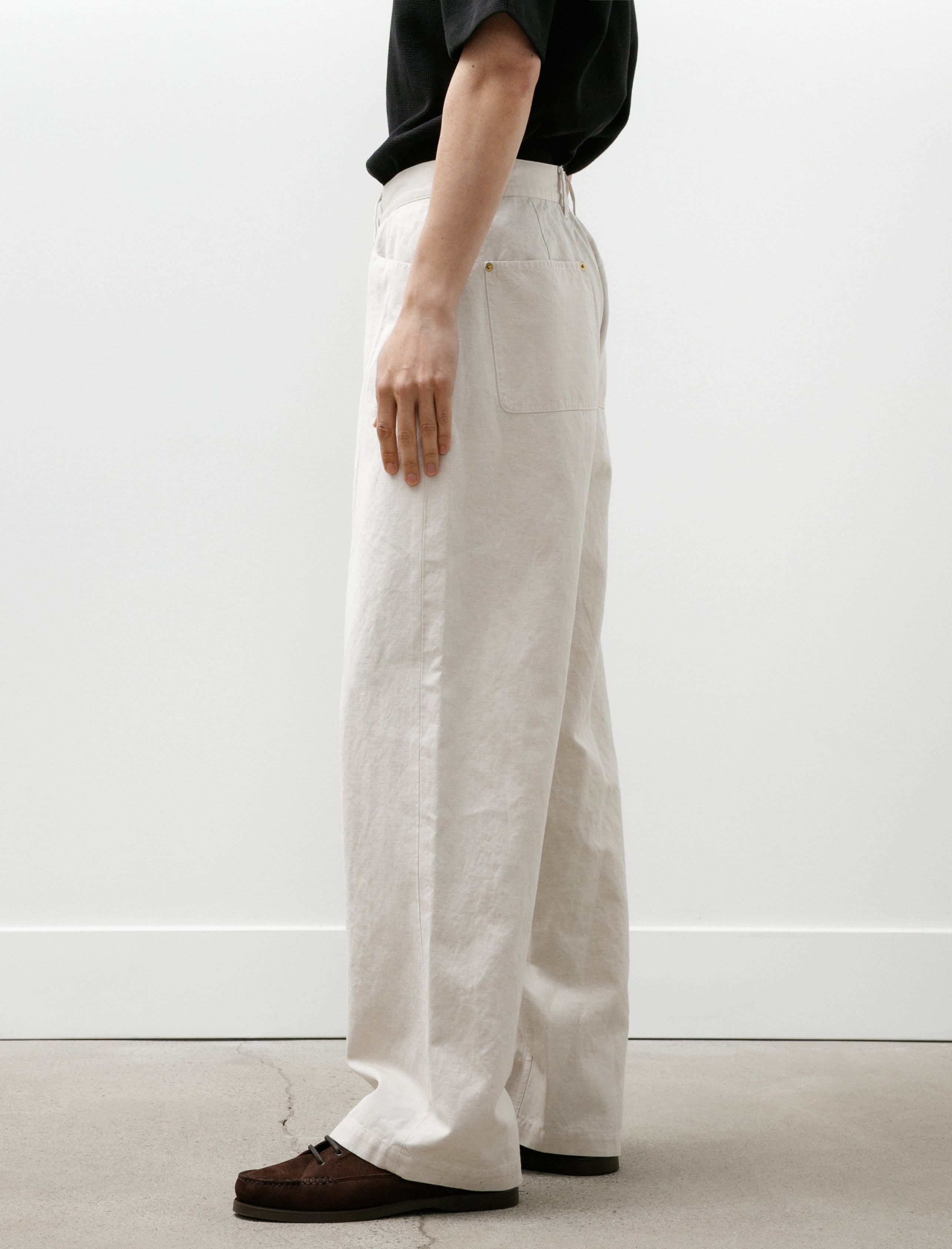 Ernie Palo Cotton Linen Canvas Stitch Pants Ivory