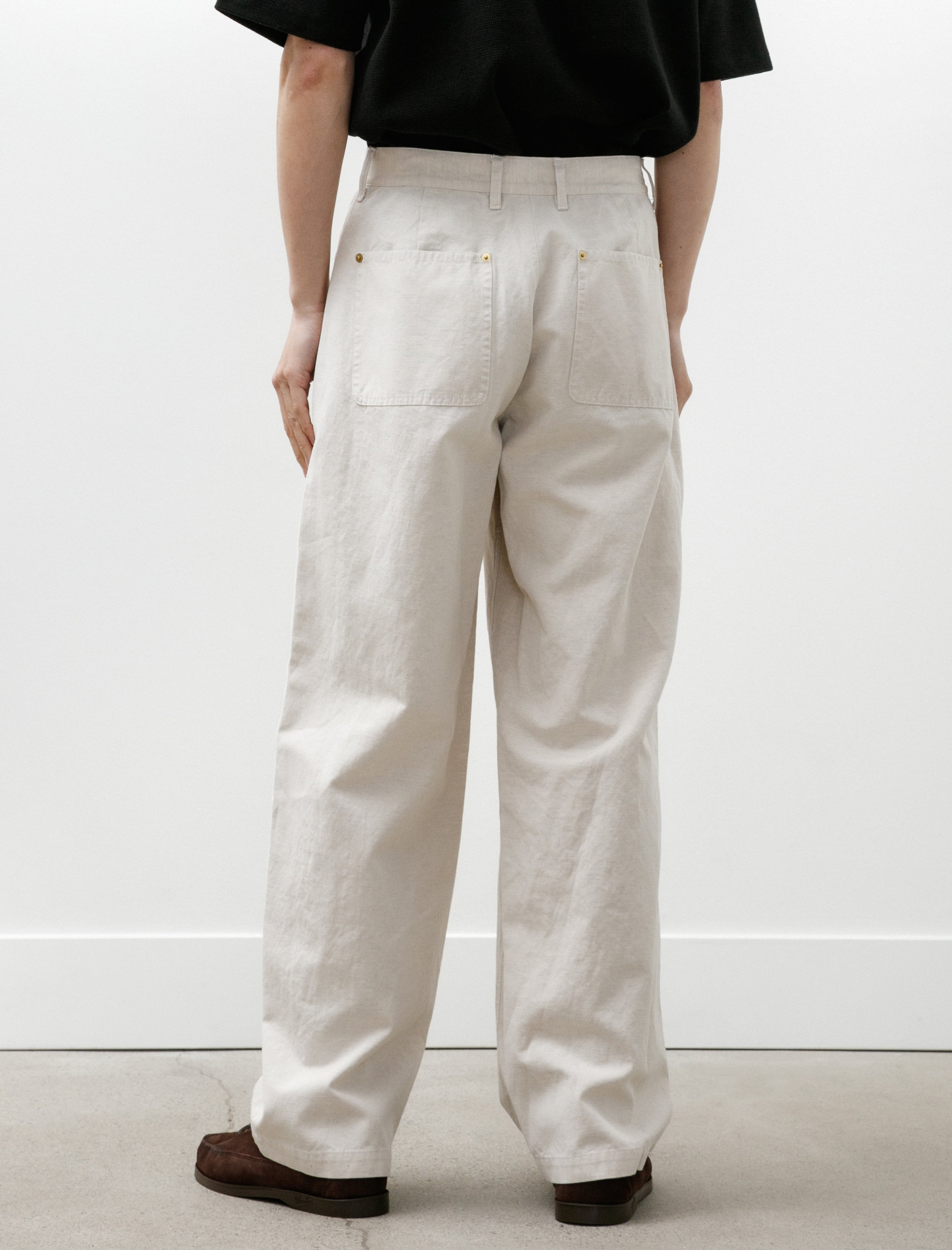 Ernie Palo Cotton Linen Canvas Stitch Pants Ivory