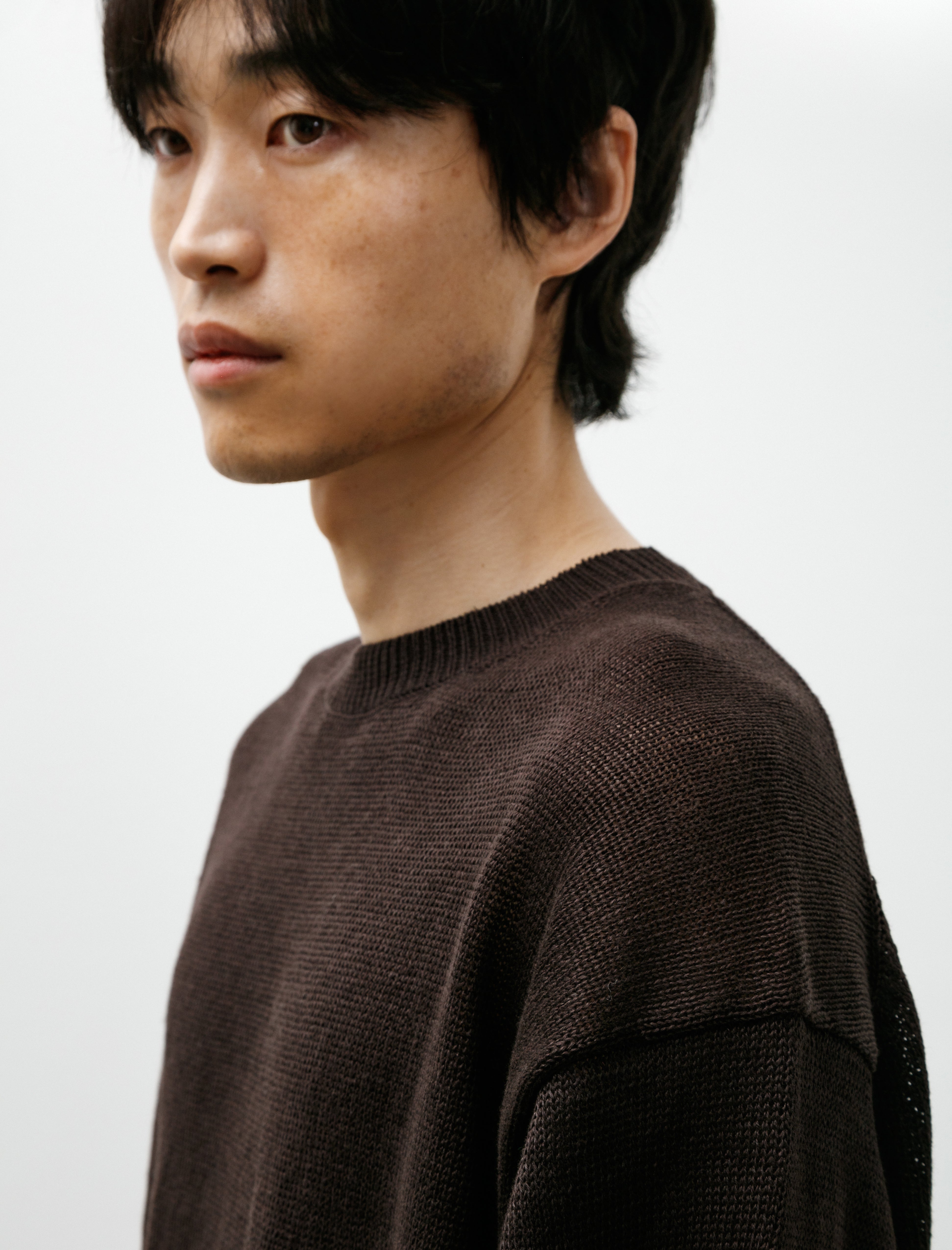 Comoli Linen Crew-Neck Knit PO Brown