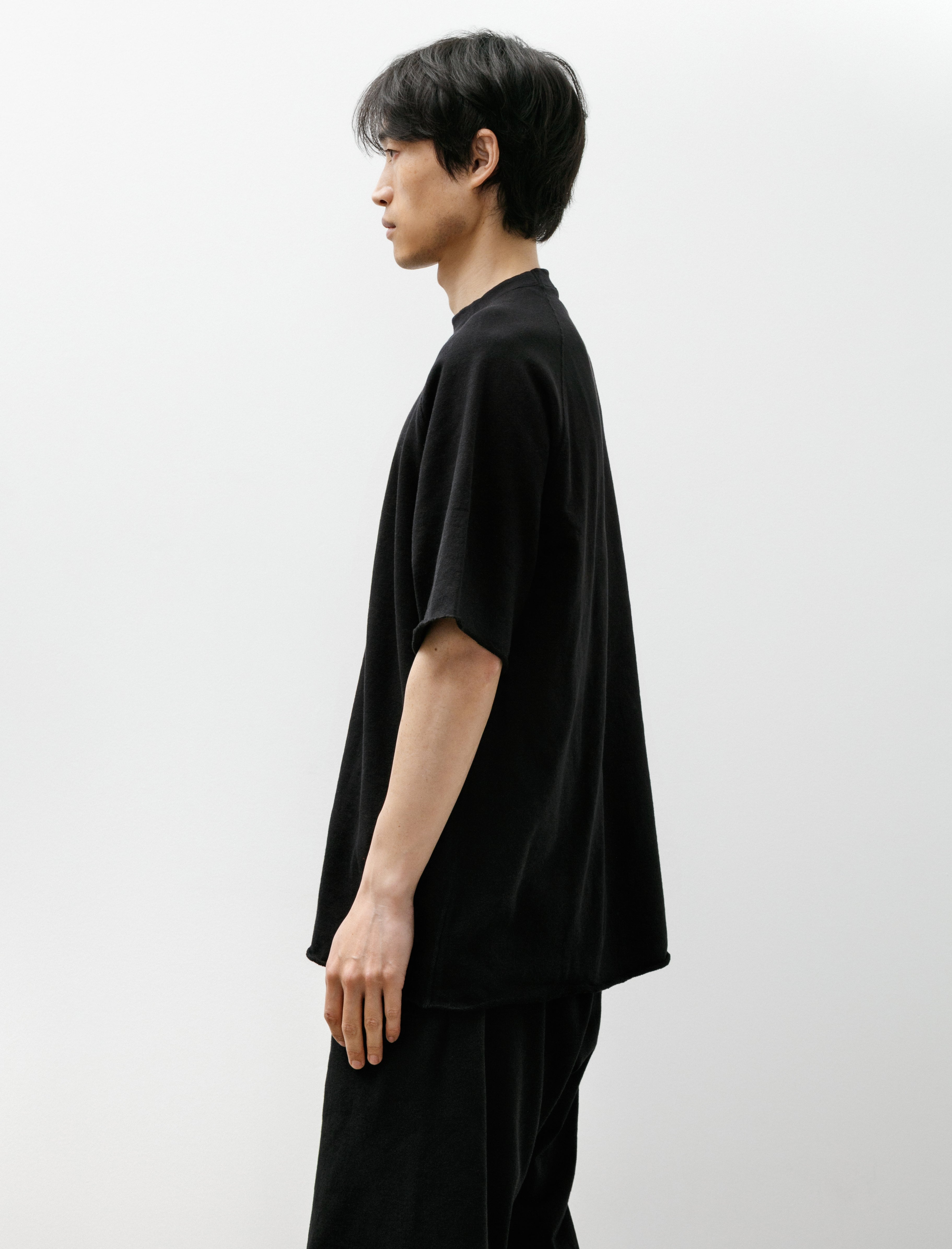 Comoli LW Cotton Fleece Short-Sleeve Crew Neck Top Black