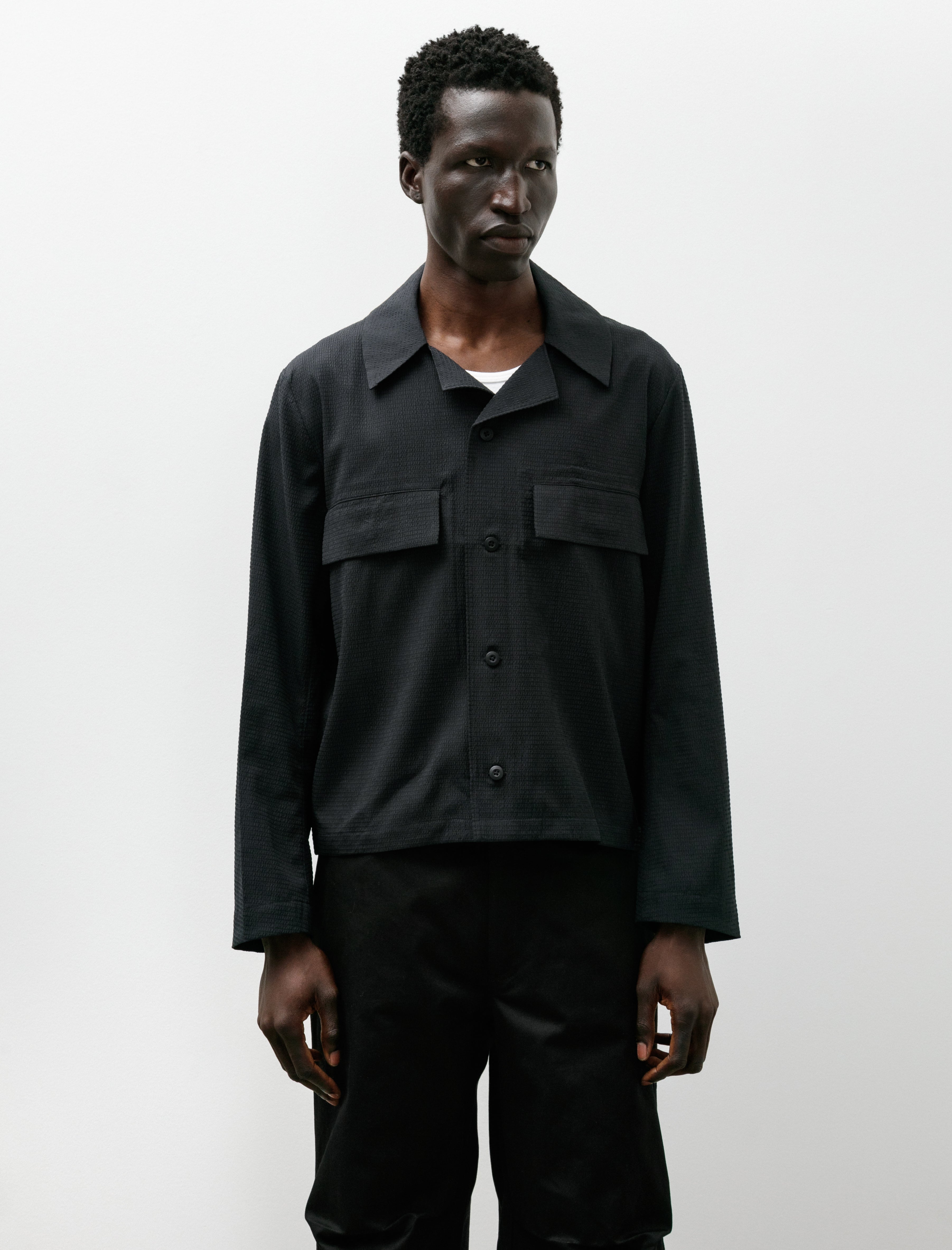 Colin Meredith Wing Mesh Button Down Black