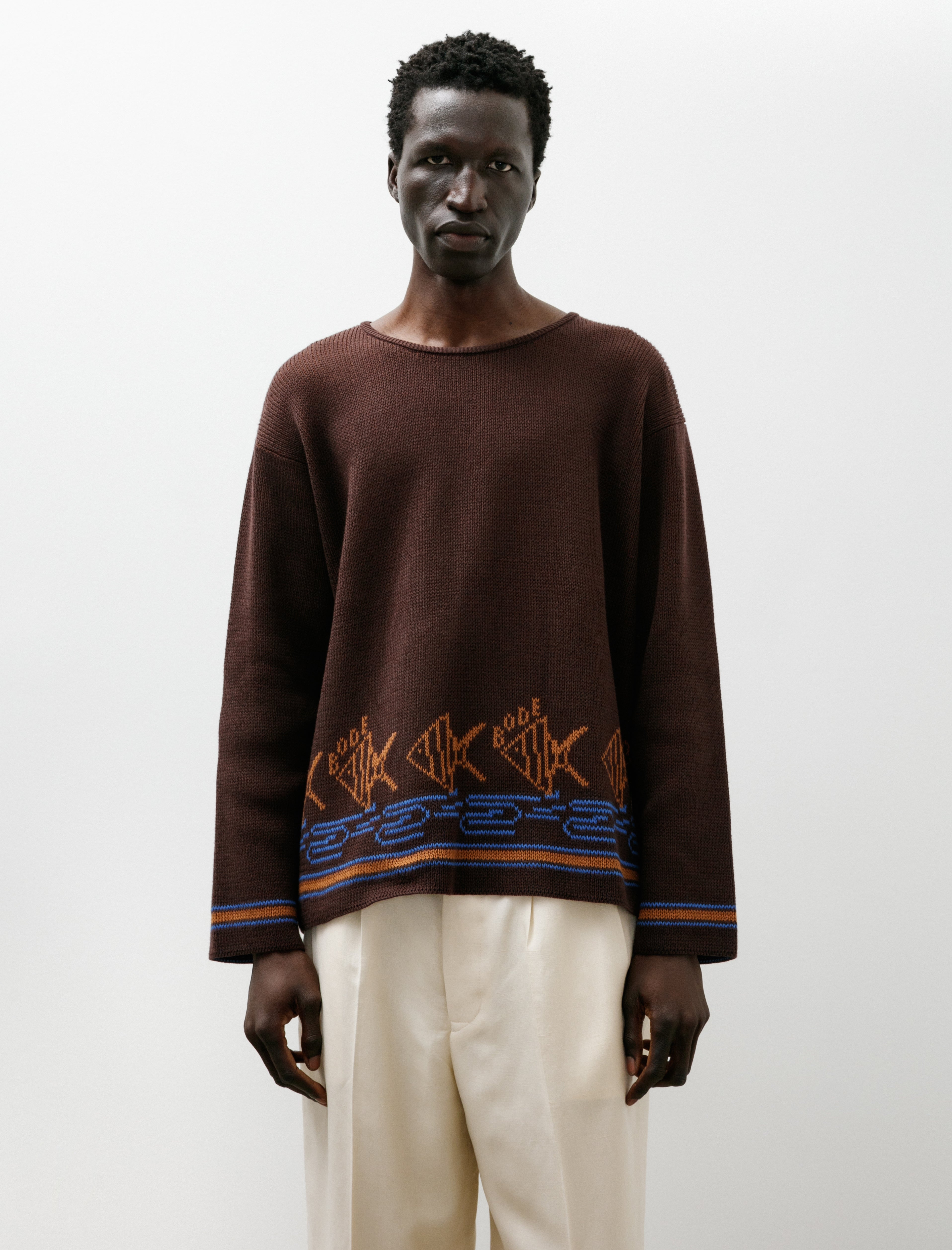 Bode Fish School Sweater Brown Multi