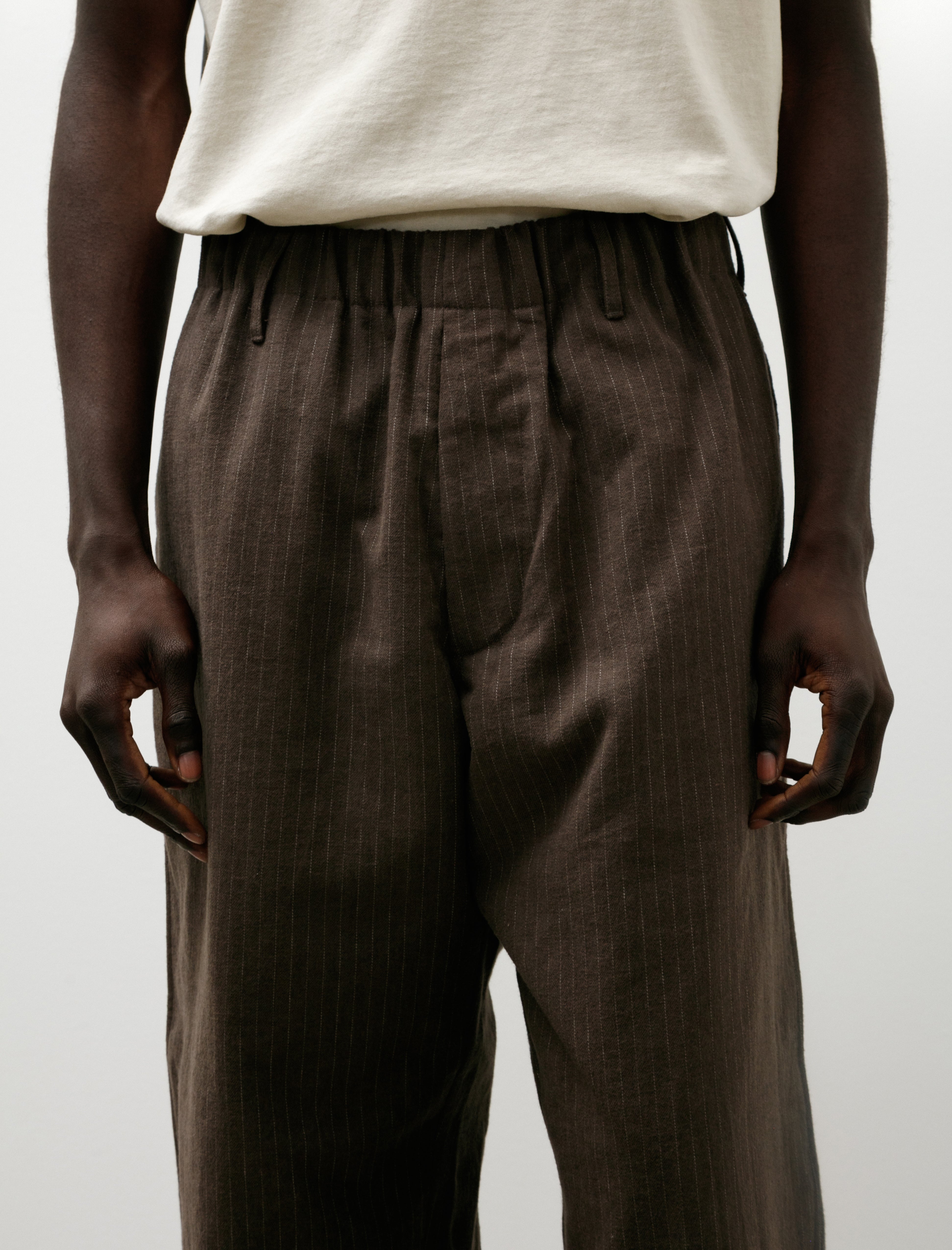 James Coward Carry On Pant Dark Brown Cotton/Linen/Wool Stripe