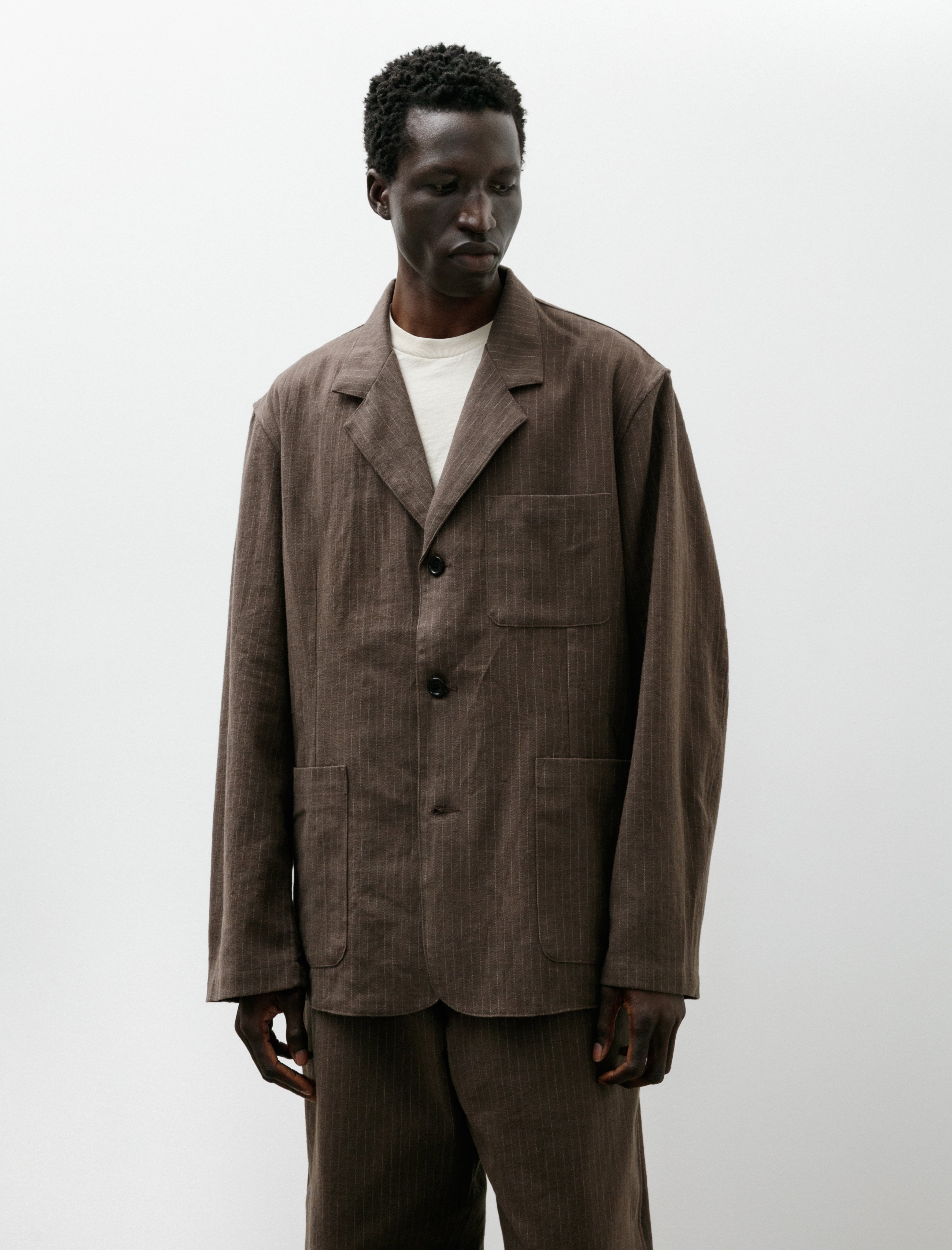 James Coward Carry On Jacket Dark Brown Cotton/Linen/Wool Stripe